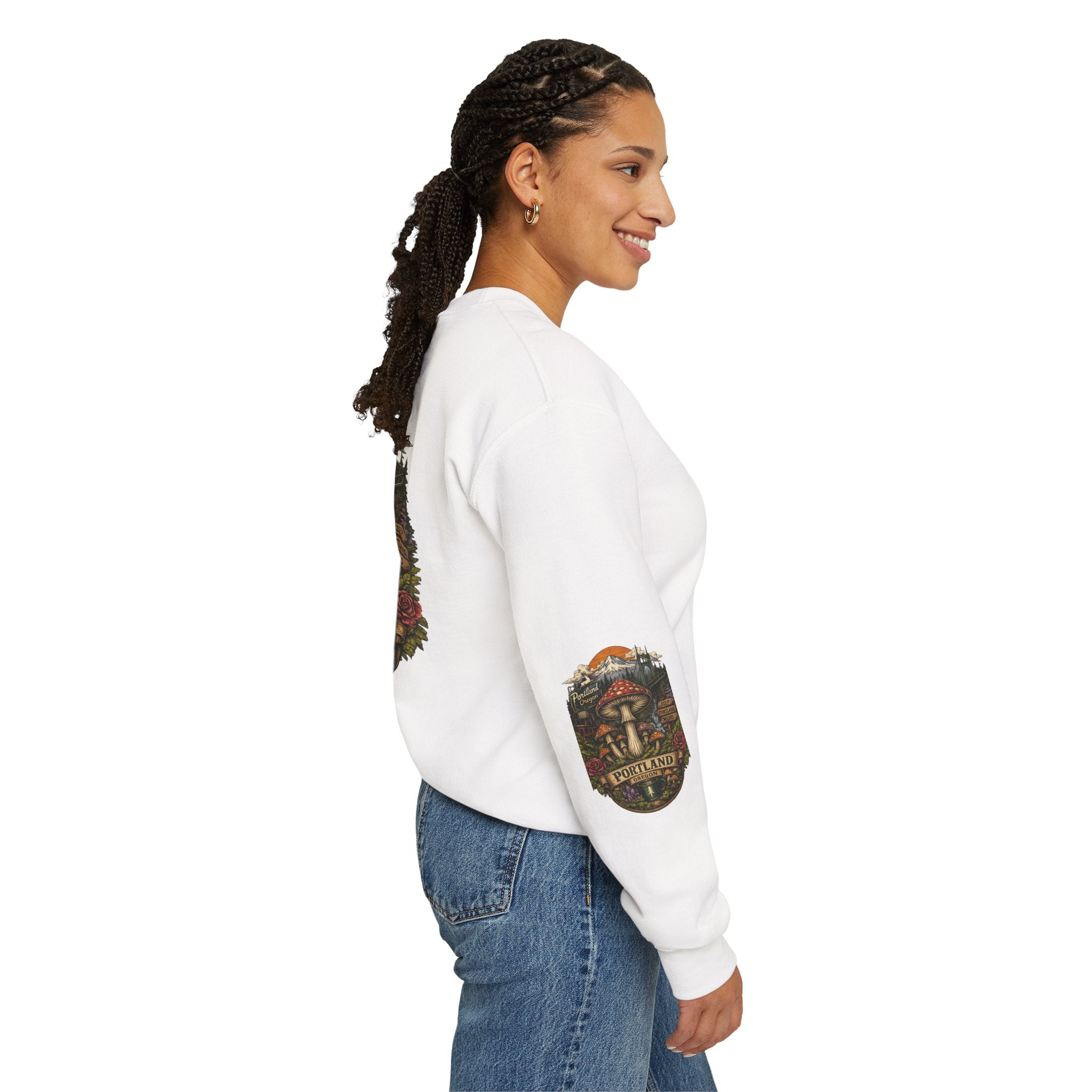 City: Portland Mushroom Crewneck Sweatshirt Vintage Psychedelic Fungi Graphic