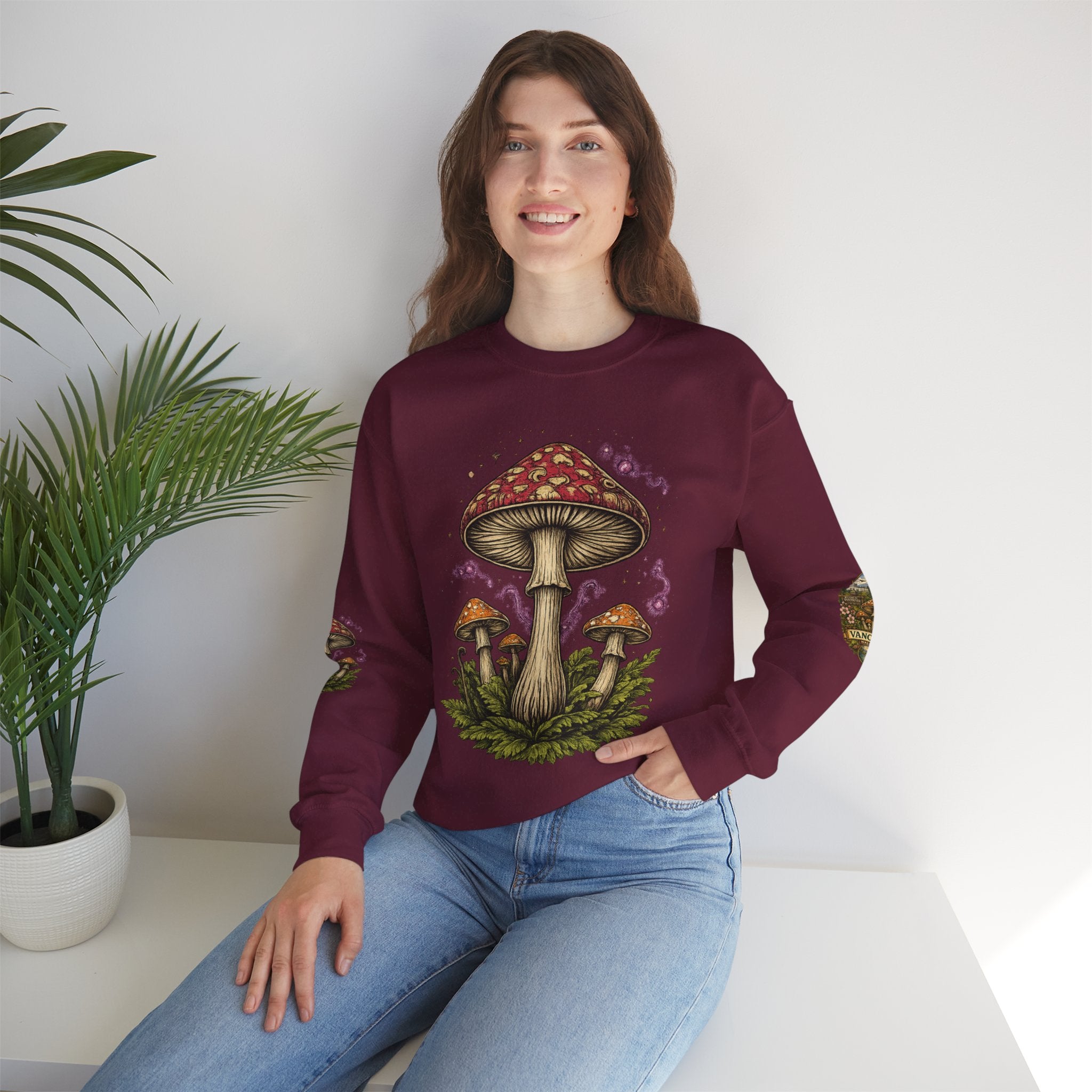 Mushroom Vancouver Crewneck Sweatshirt — Scenic Pacific Northwest Fungi Design