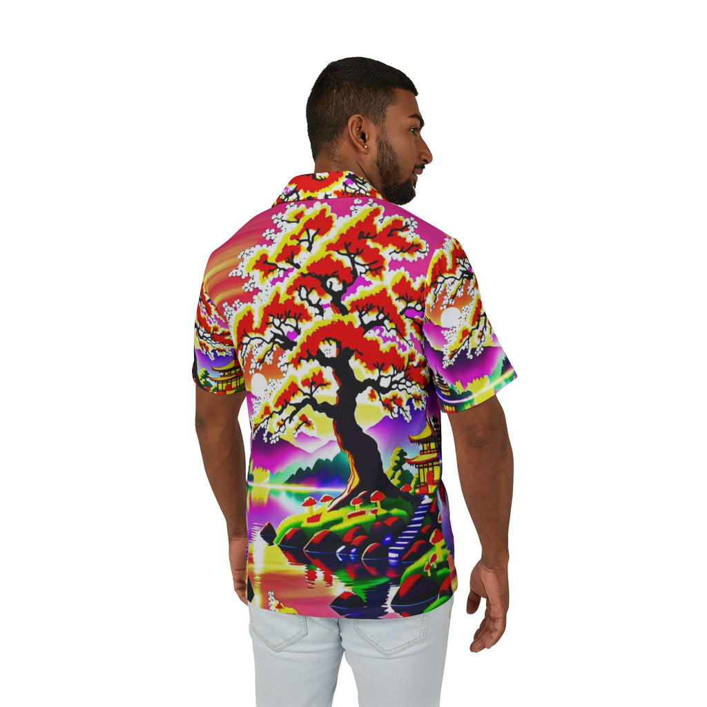 Men's Hawaiian Shirt — Vibrant Neon Sakura Island Print