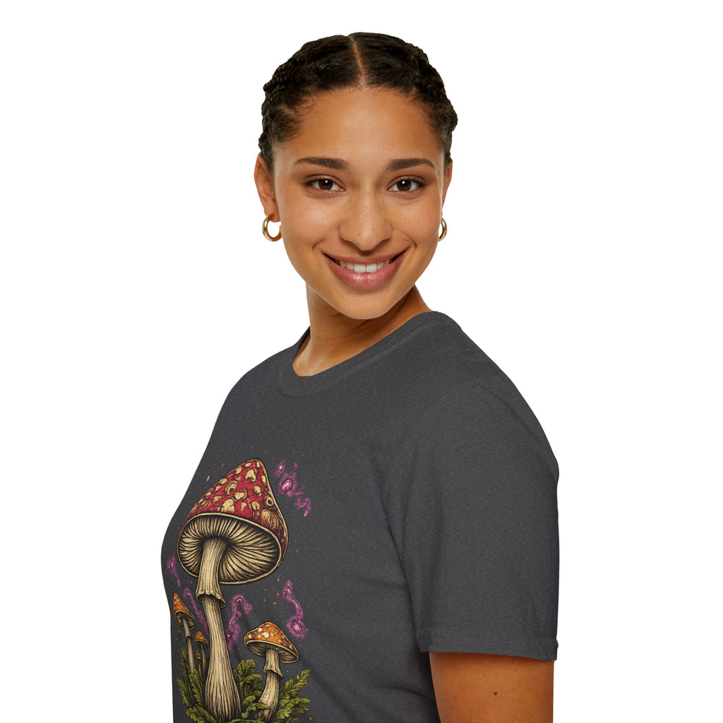 Psychedelic Mushroom Graphic T-Shirt — Red Amanita Illustration