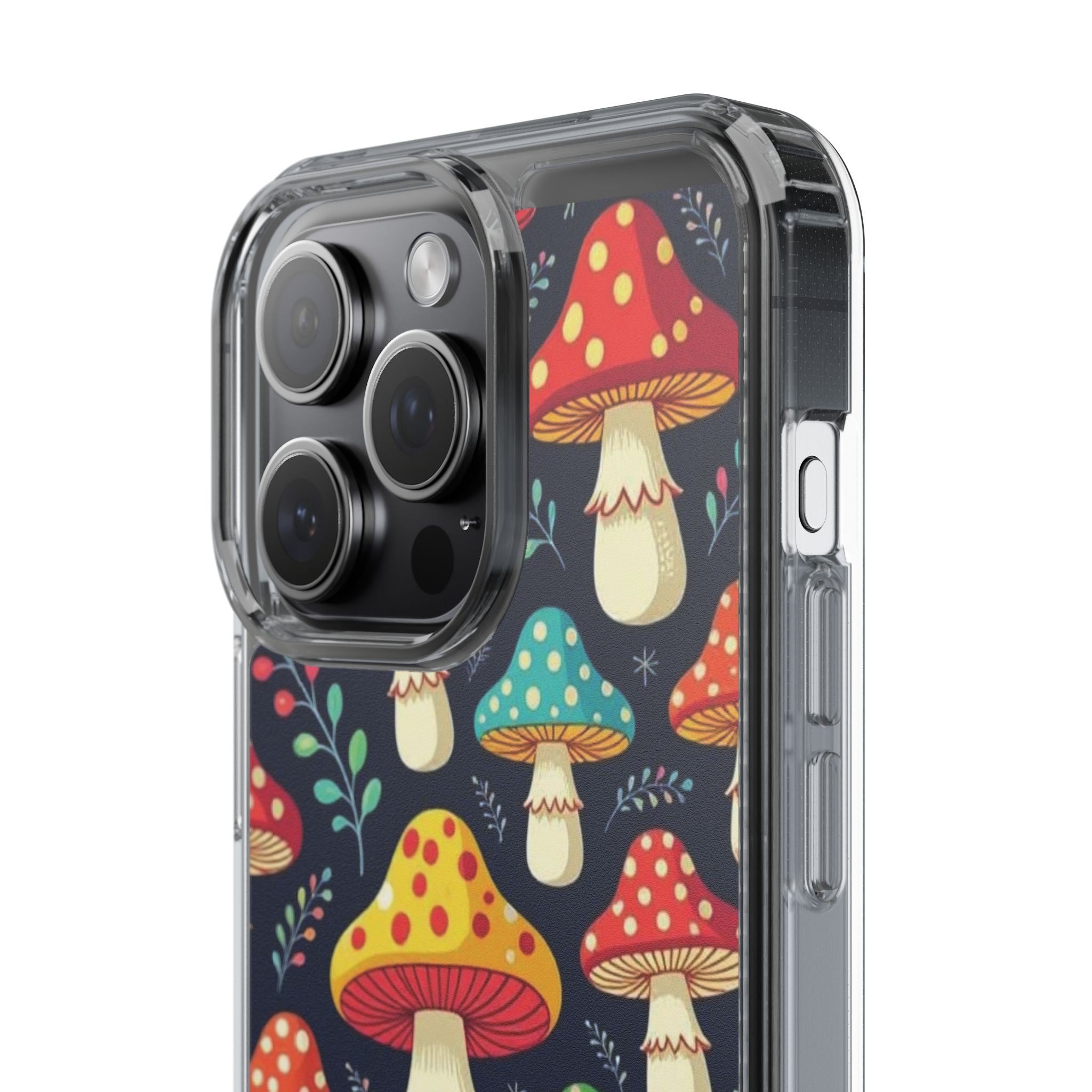 Phone Case: Mushroom Pattern Clear Phone Case — Colorful Toadstool Floral Design