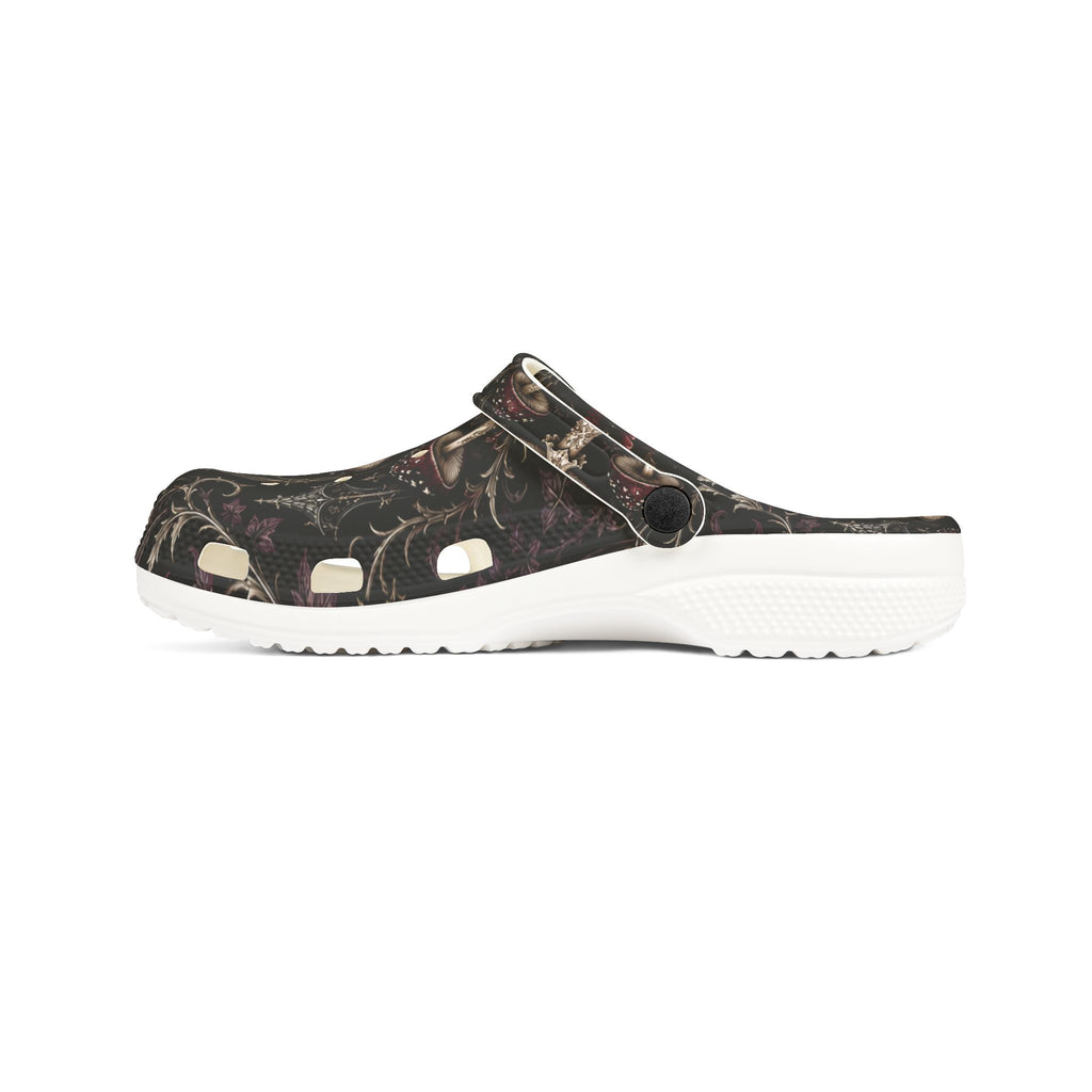Clogs: Mushroom Garden EVA Foam Clogs — Lightweight Comfort Shoes with Dark Fungi Print