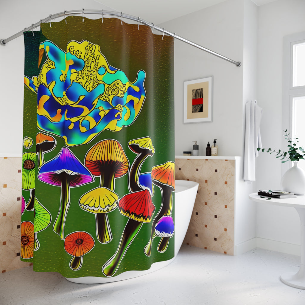 Psychedelic Mushroom Shower Curtain – Vibrant Colorful Fungi Bathroom Décor