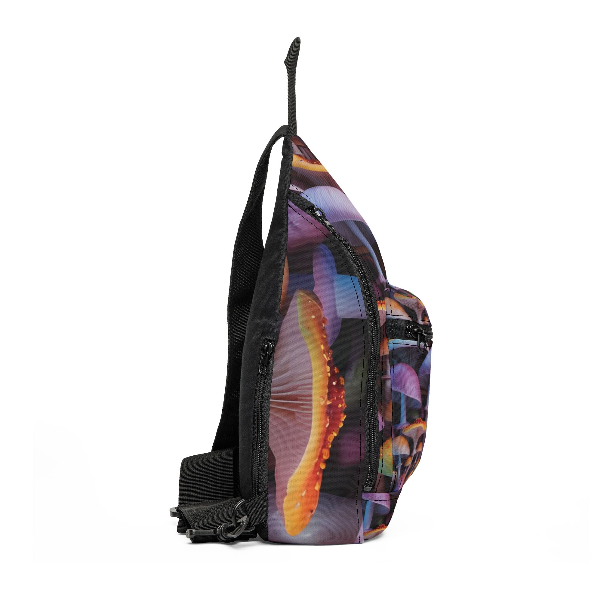 Sling Bag: Psychedelic Mushroom Sling Bag — Colorful Trippy Fungi Crossbody