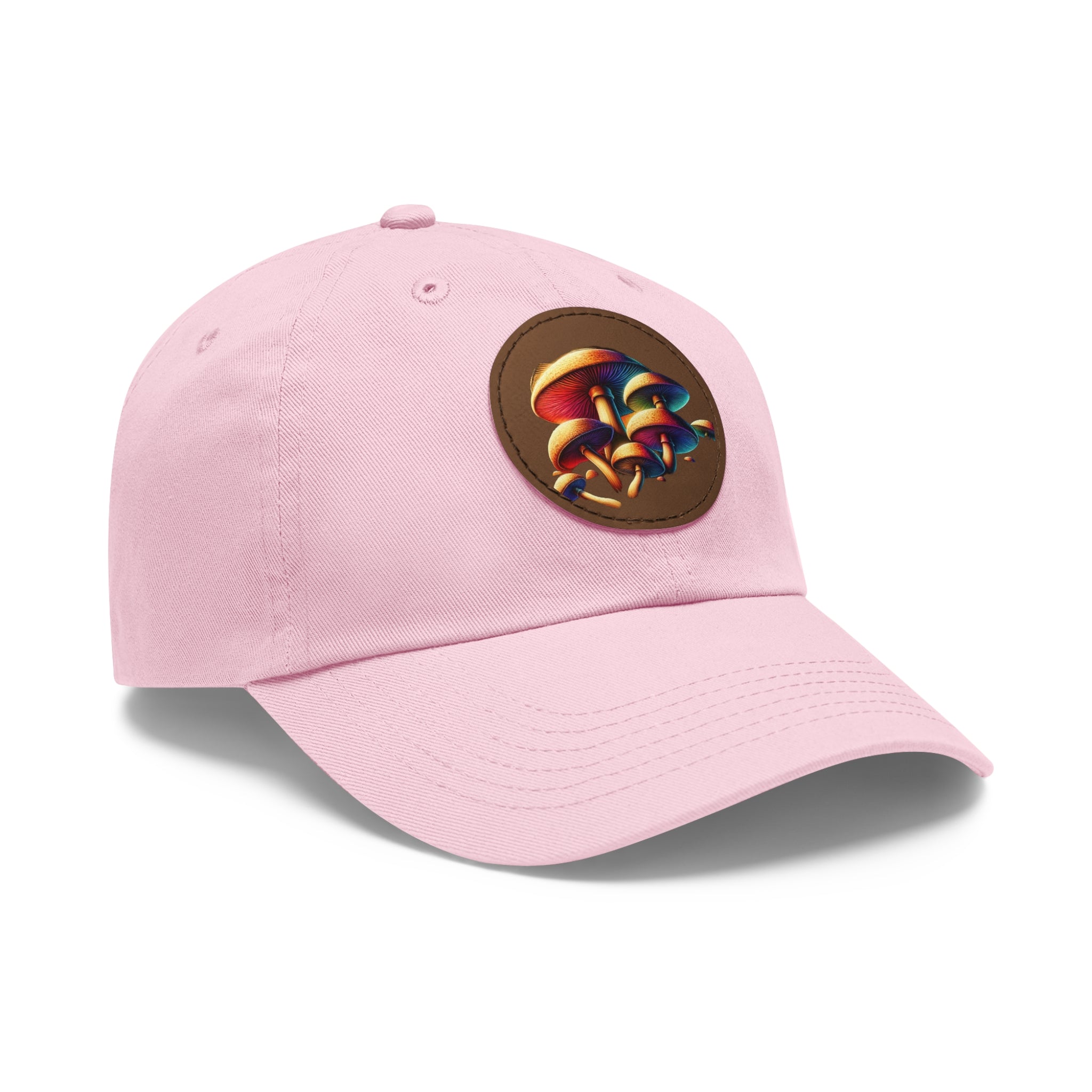 Mushroom Patch Dad Hat — Colorful Psychedelic Fungi Leather Patch Cap