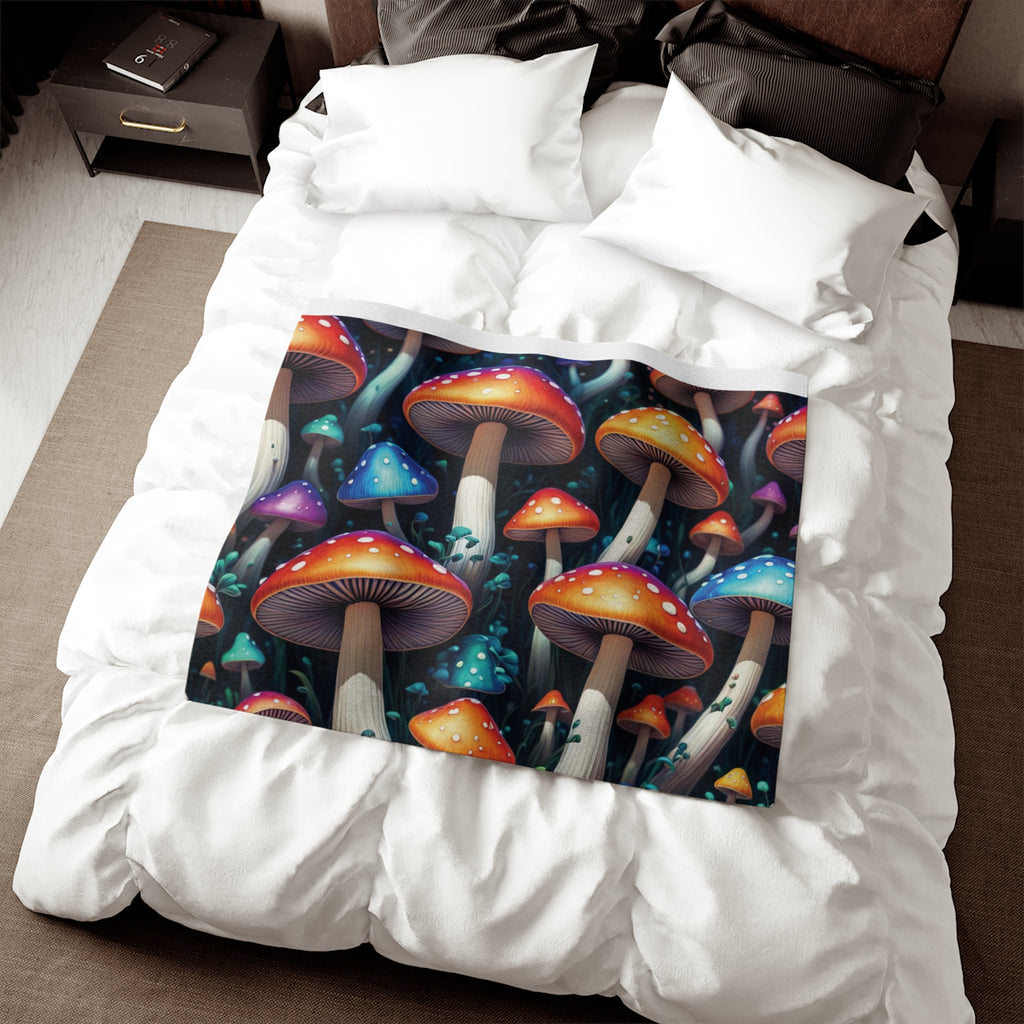 Mushroom Wonderland Sweatshirt Blanket — Colorful Psychedelic Fungi Throw