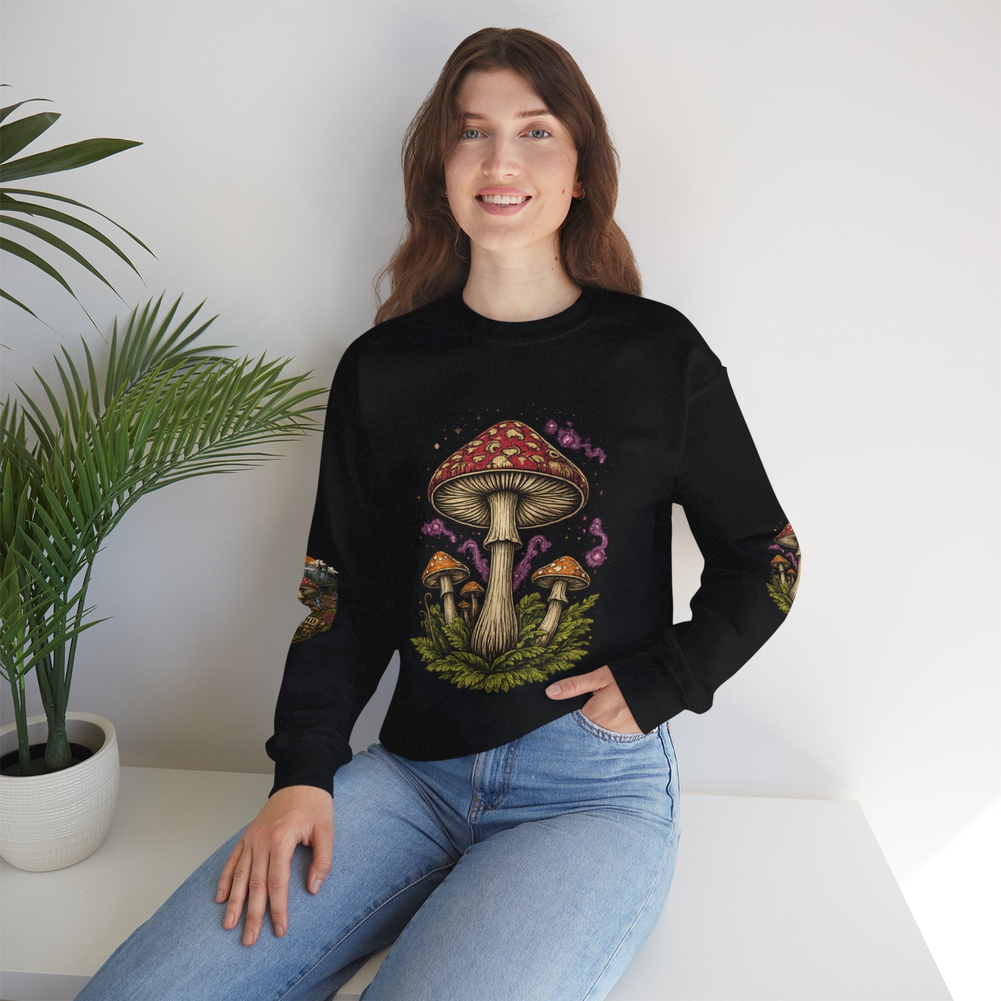 Mushroom Crewneck Sweatshirt — Portland Vintage Psychedelic Fungi Graphic