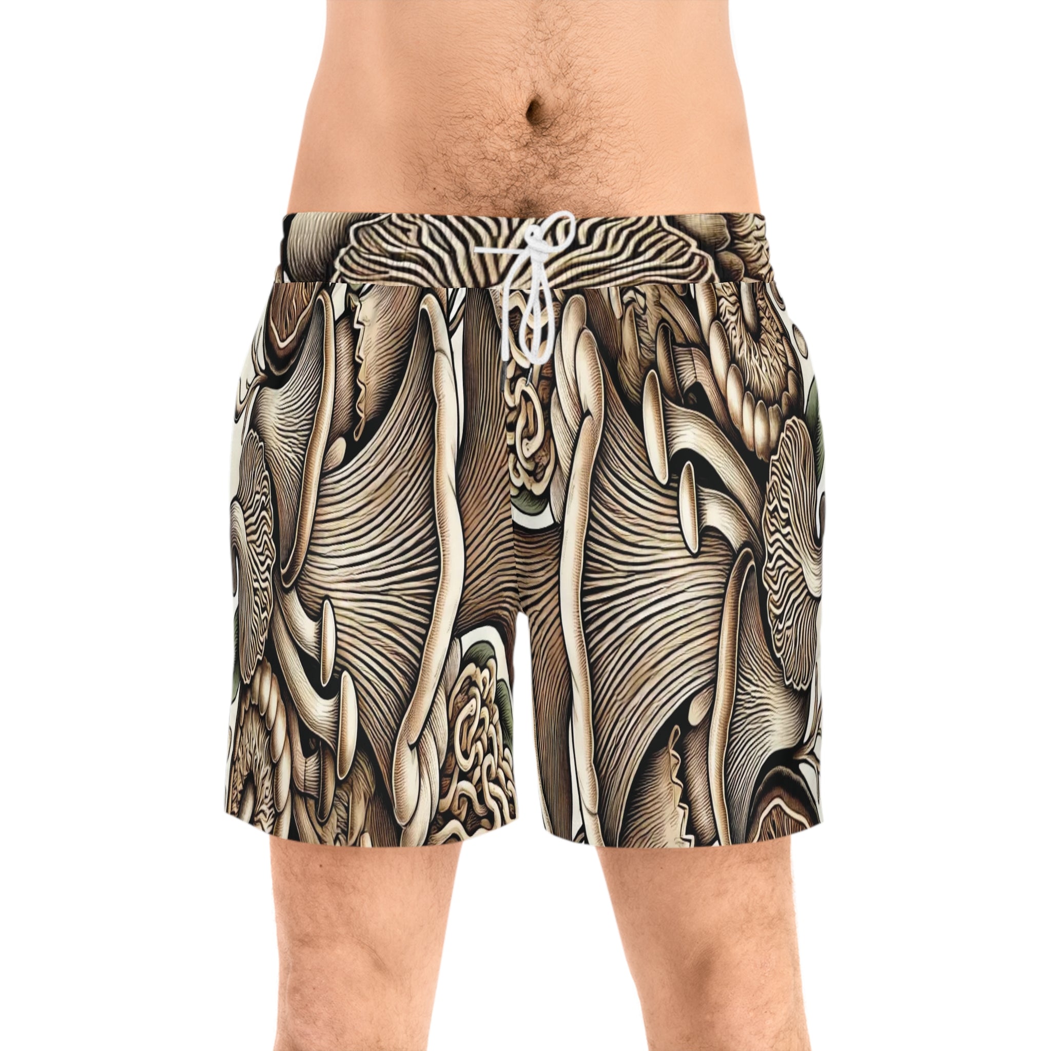 Mushroom Forest Swim Shorts — Botanical Psychedelic Men's Beach Trunks