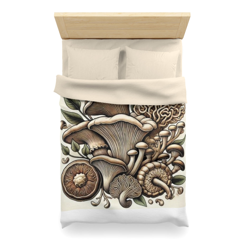 Mushroom Botanical Duvet Cover — Earthy Fungi Illustration Bedding