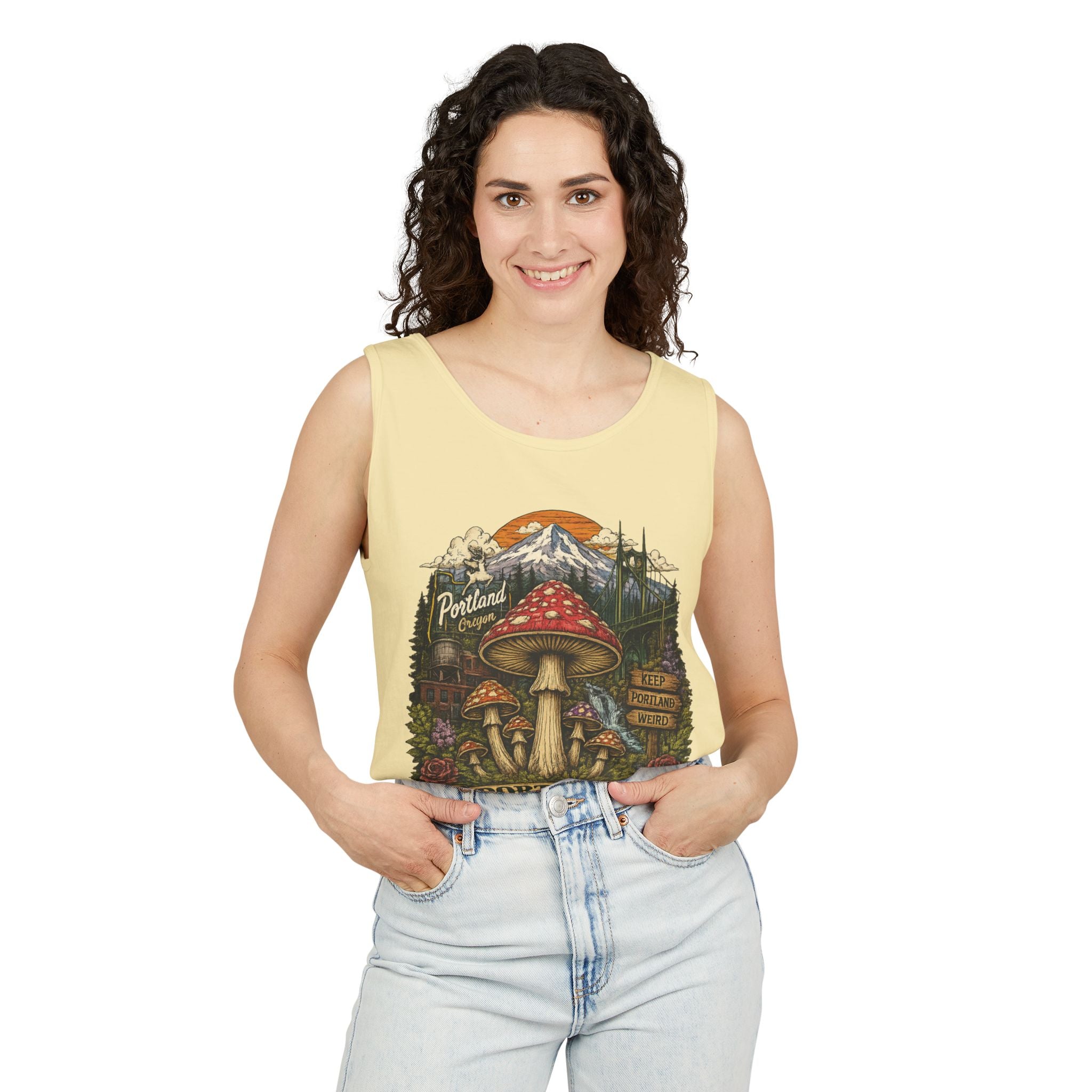 Portland Mushroom Tank Top — Vintage Forest Travel Graphic