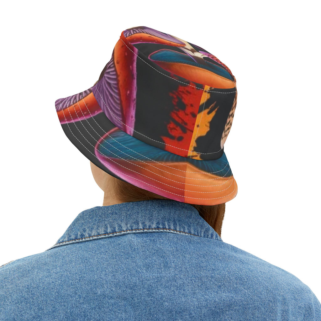 Psychedelic Mushroom Print Bucket Hat — Colorful Fungi AOP Sun Hat