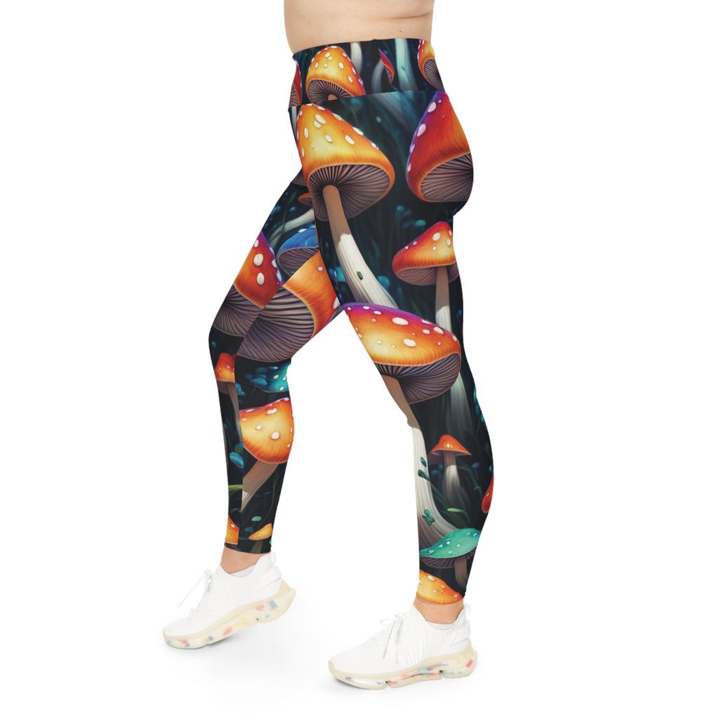 Plus Size Mushroom Leggings — Psychedelic Forest Print All-Over