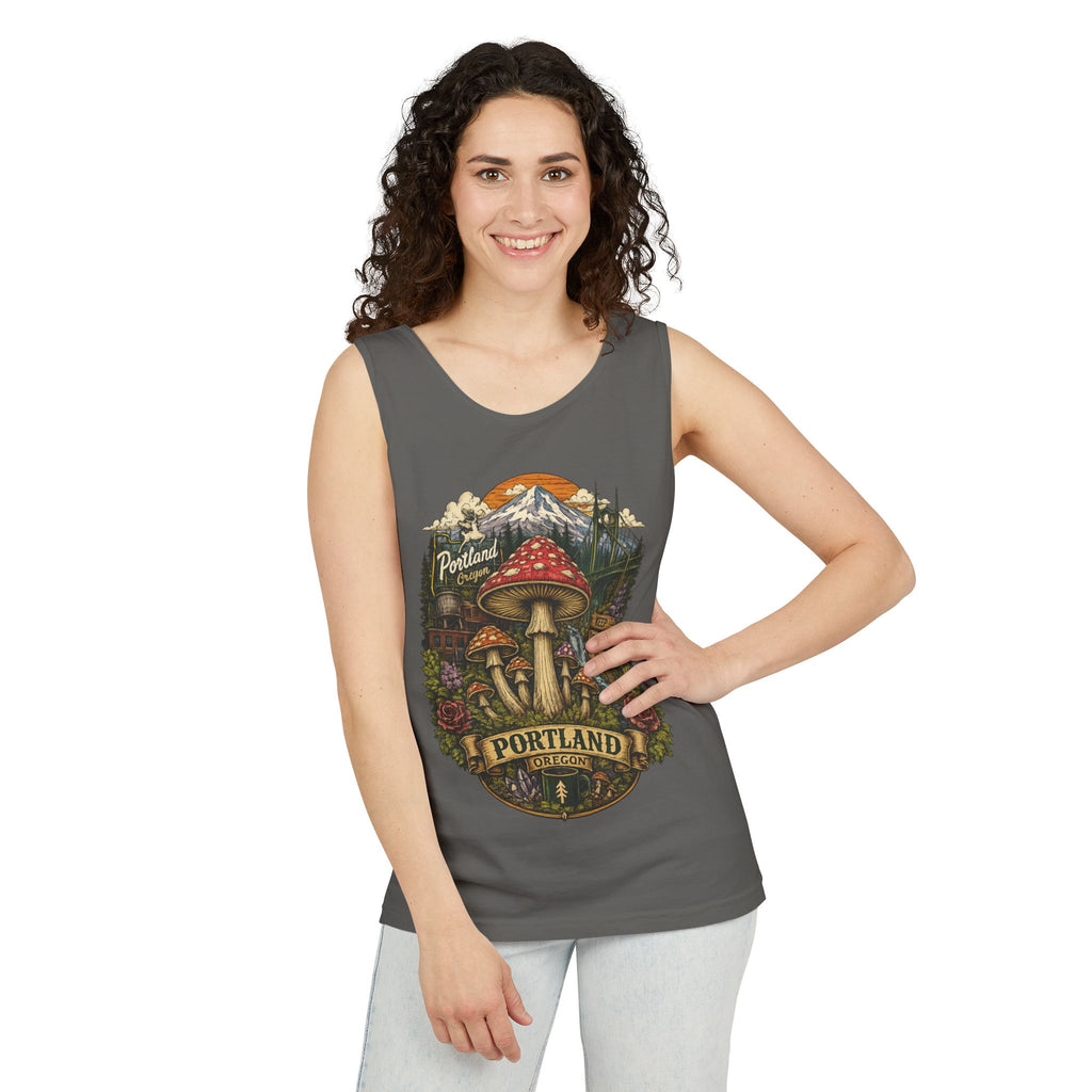 Portland Mushroom Tank Top — Vintage Forest Travel Graphic