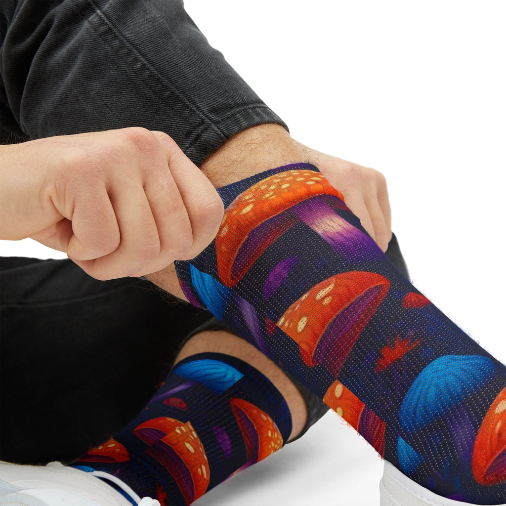 Socks: Psychedelic Mushroom Art Socks — Vibrant Sublimation Crew Socks