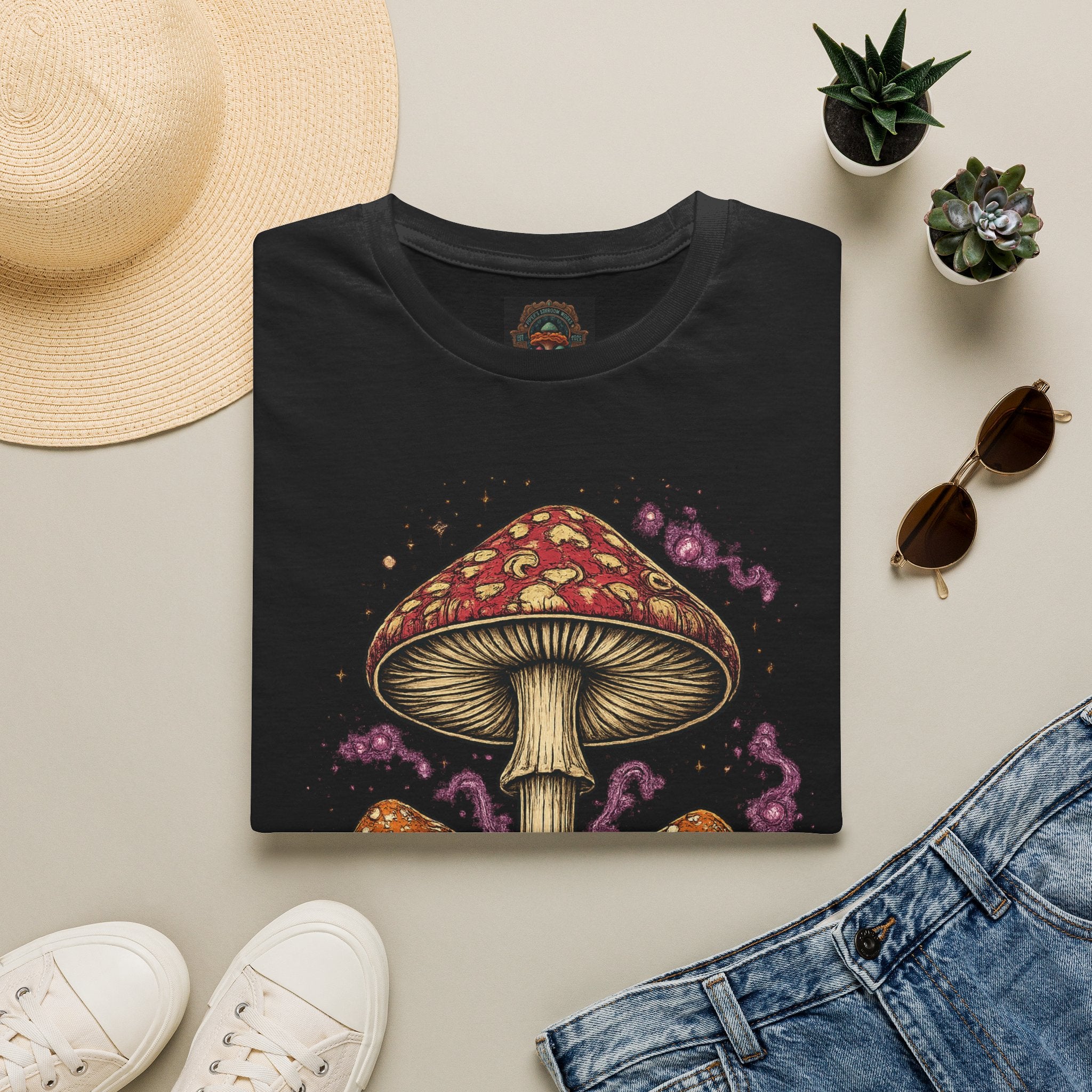 Mushroom Illustration T-Shirt – Vintage Red Toadstool Graphic