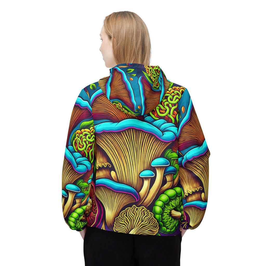 Psychedelic Mushroom Print Windbreaker Jacket — Vibrant All-Over Fungi Design