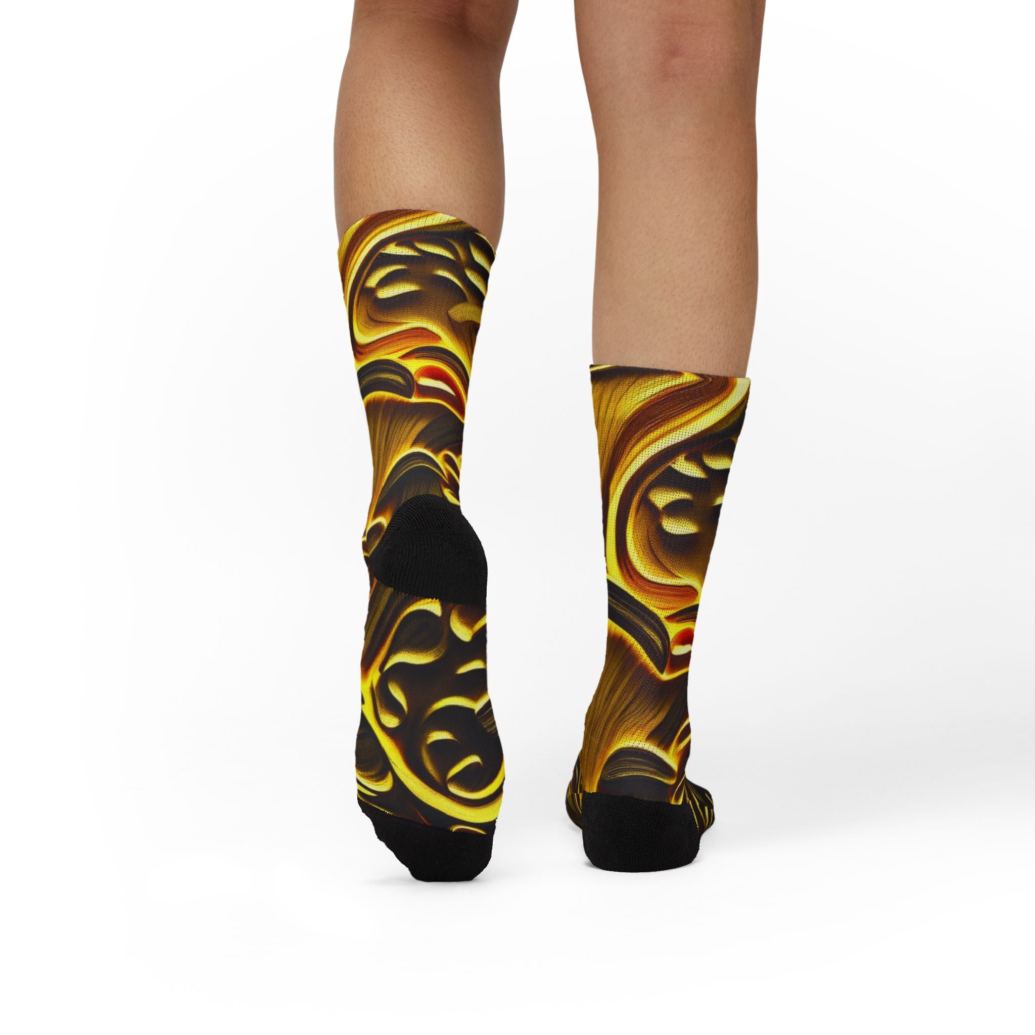 Socks: Gold Baroque Sublimation Socks — Ornate Vintage Pattern Crew Socks