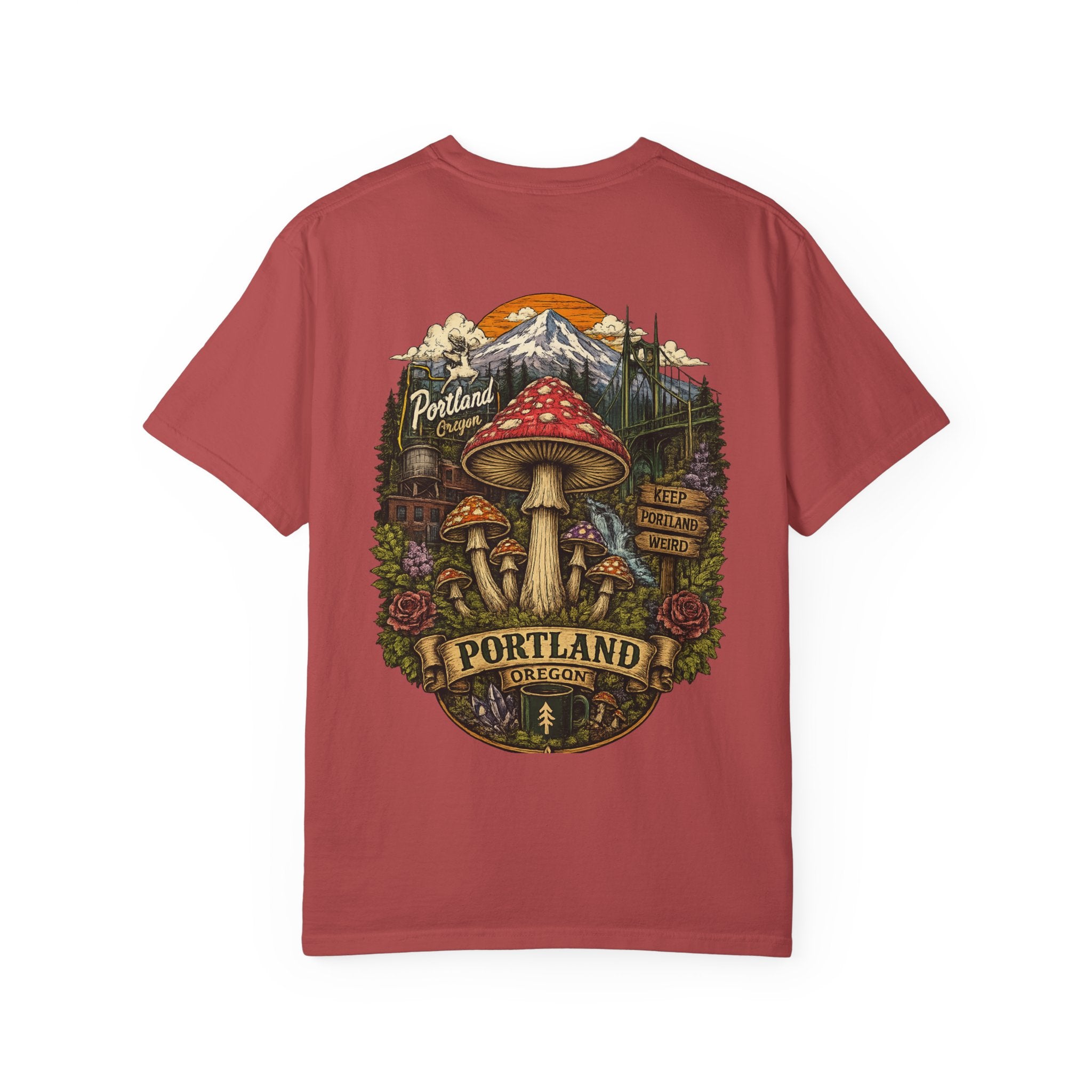 City: Portland Mushroom Graphic T-Shirt — Vintage Forest Amanita Design