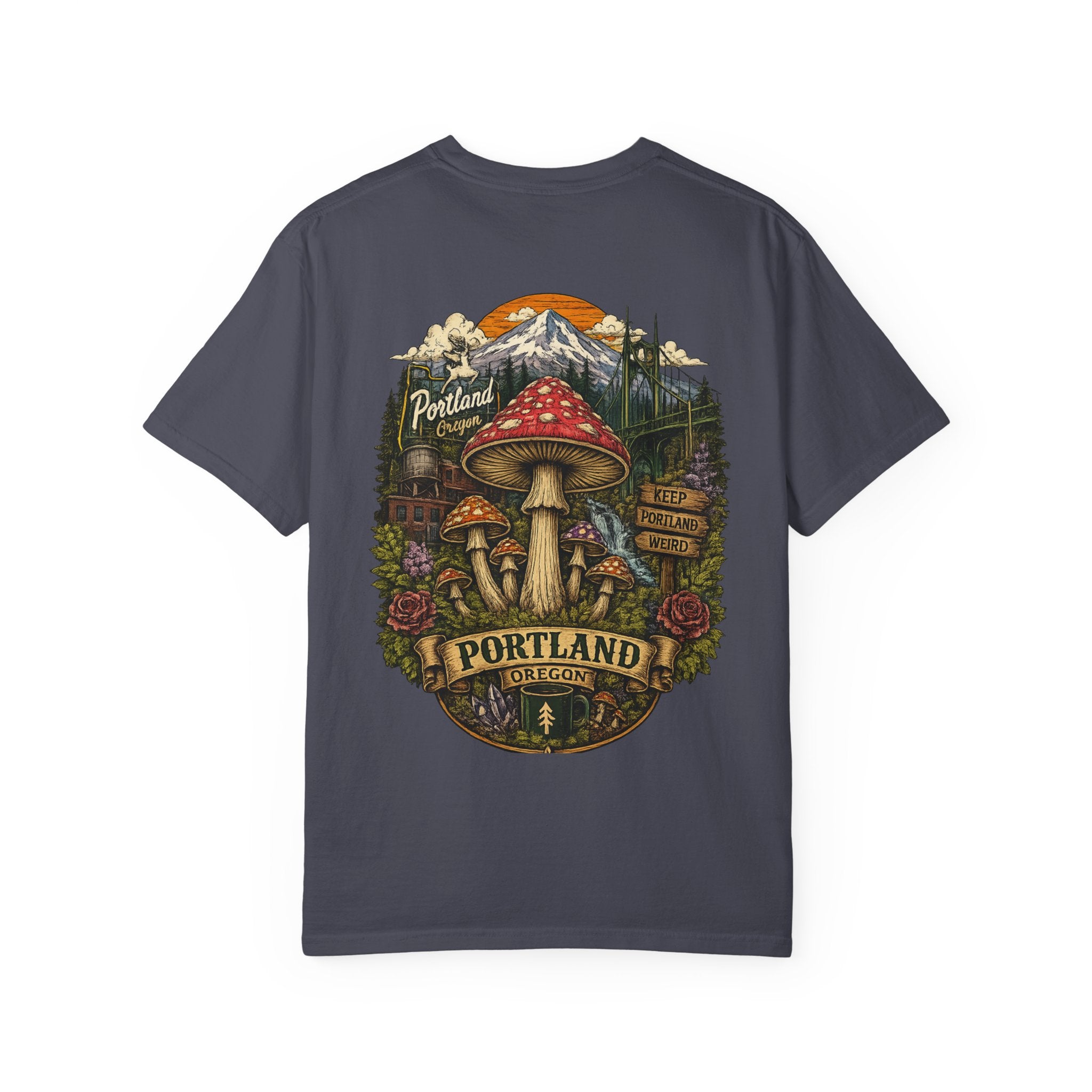 City: Portland Mushroom Graphic T-Shirt — Vintage Forest Amanita Design