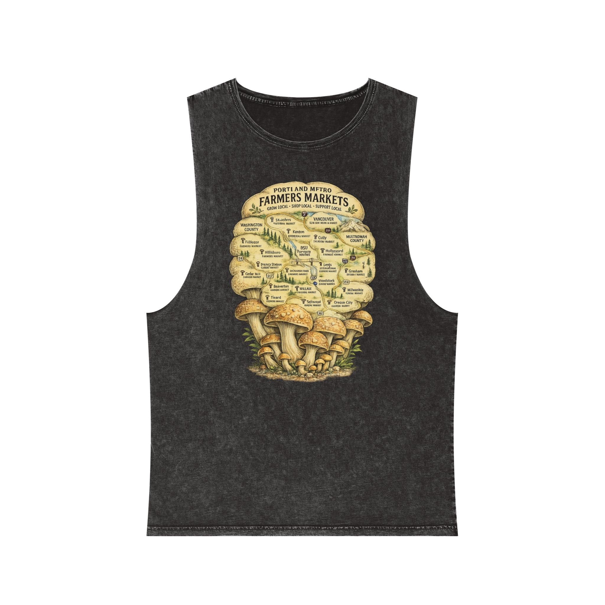 City: Stonewash Tank Top: Mushroom Festival Tank — Farmers Markets Map Stonewash Tank