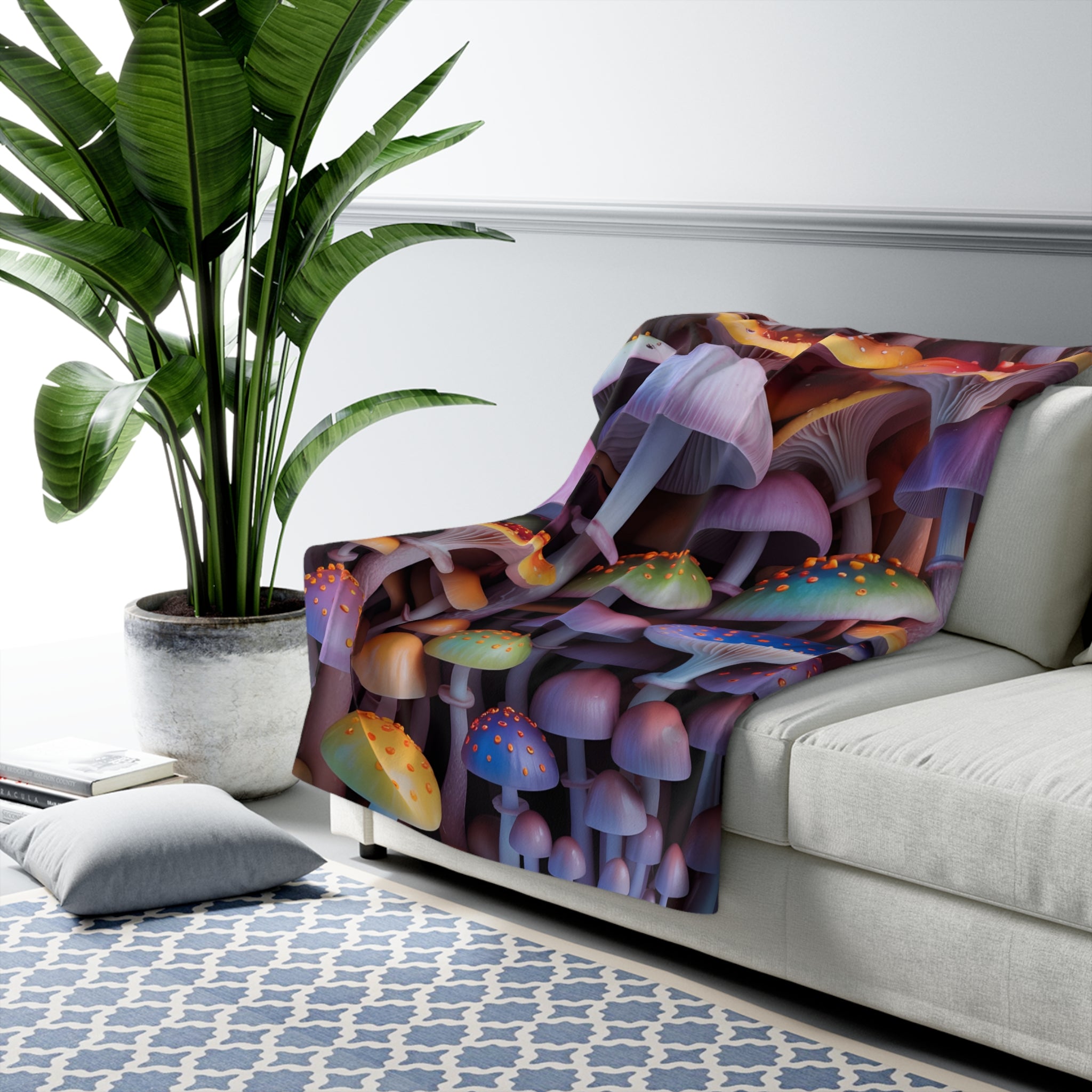 Blanket: Colorful Mushroom Sherpa Blanket — Cozy Fantasy Fleece Throw