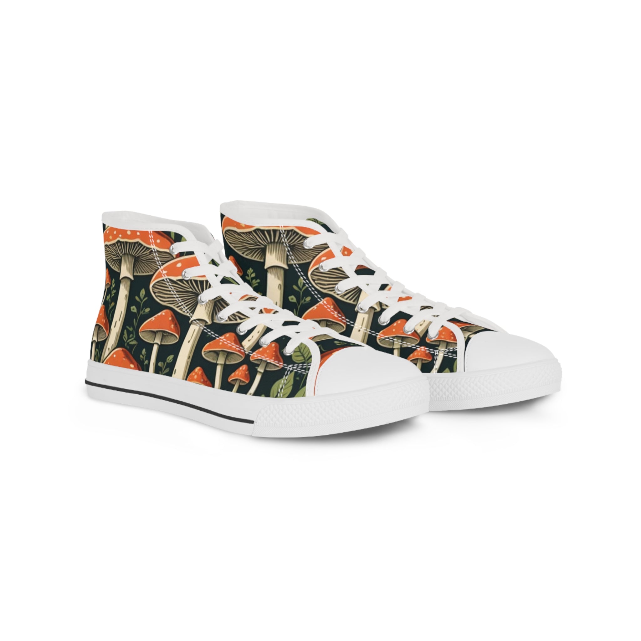 Mushroom Forest High-Top Sneakers — Retro Psychedelic Men's Shoes
