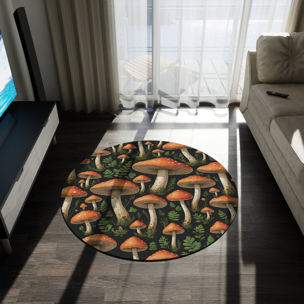 Round Mushroom Rug — Vintage Toadstool Forest Accent Mat