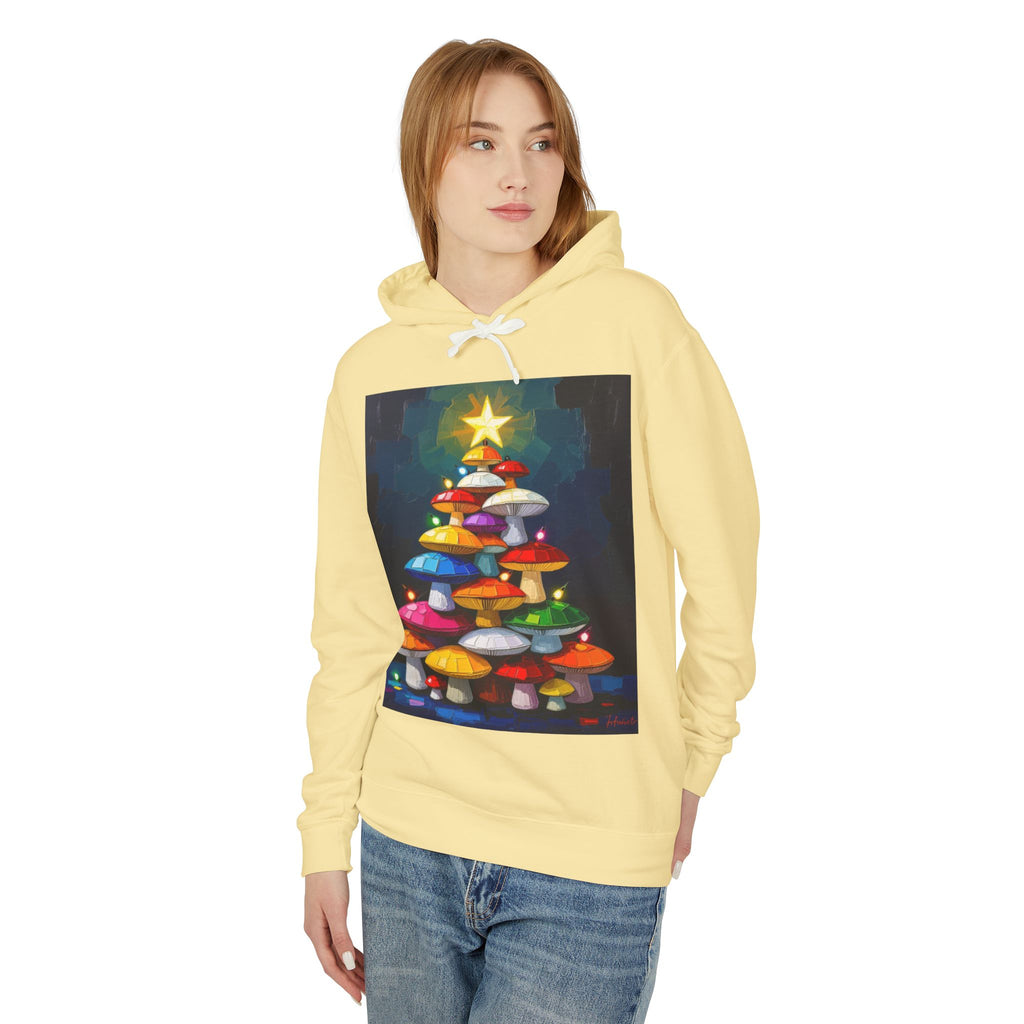 Mushroom Christmas Tree Hoodie — "Happy Shroom Forager" Holiday Pullover