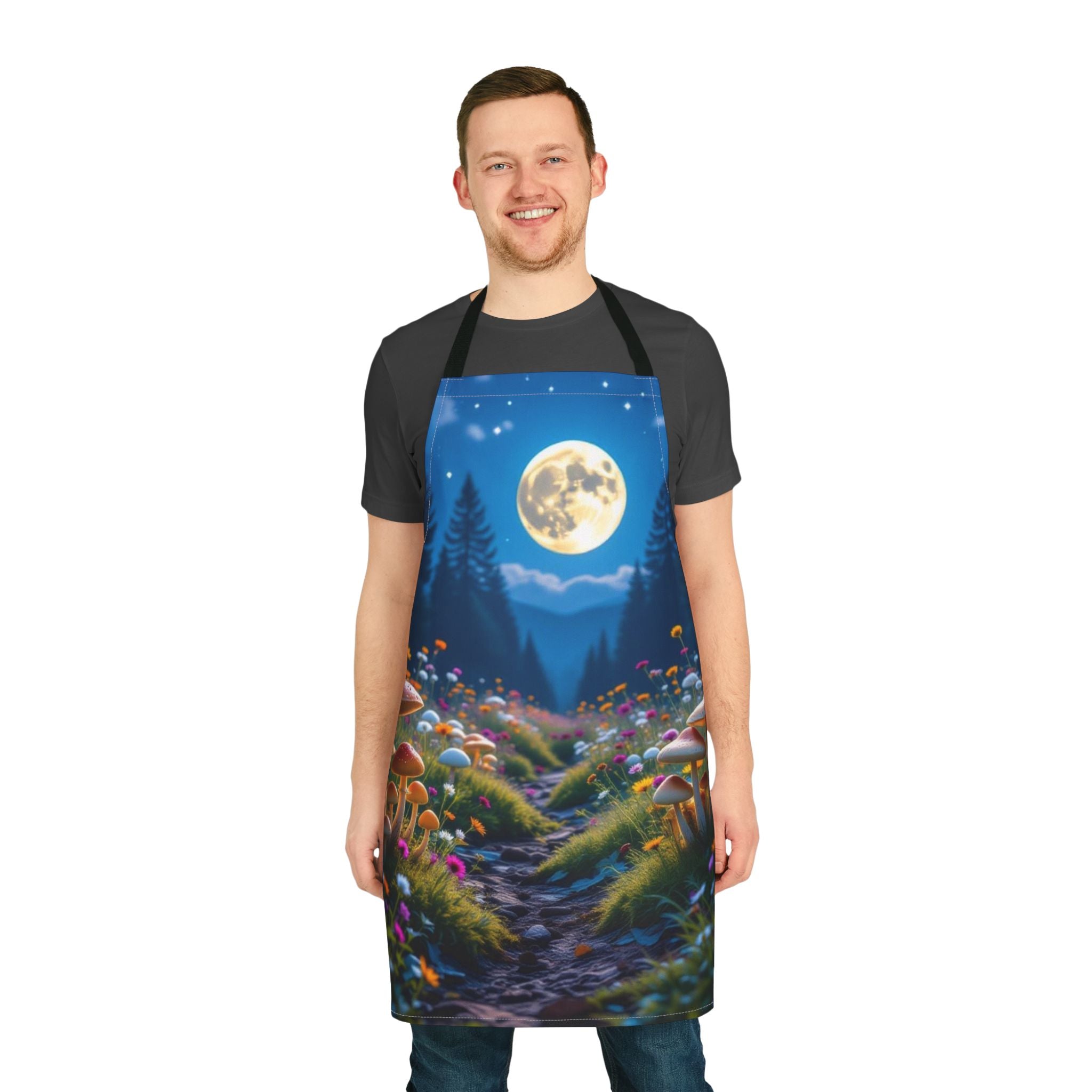 🌕 Enchanted Moonlight Mushroom Trail Apron – Cook in Magic, Clean in Style
