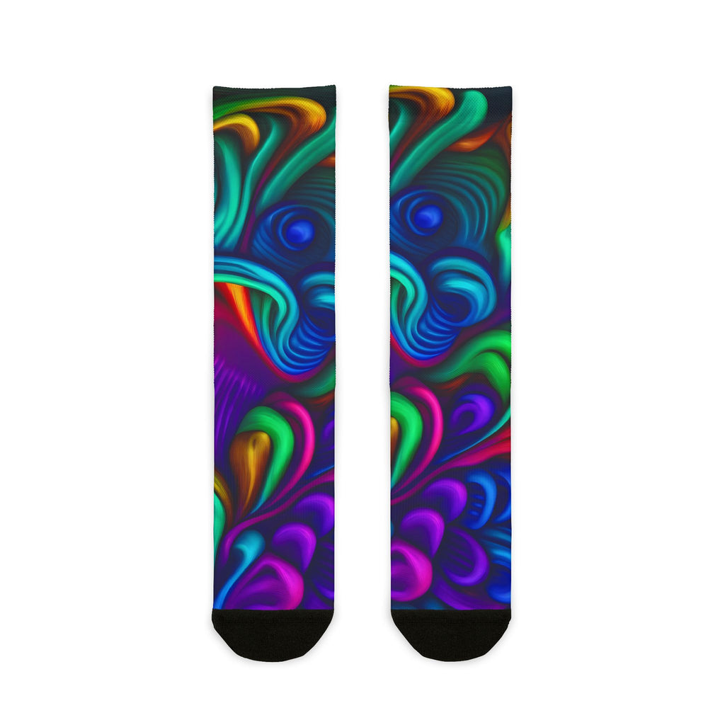 Crew Socks: Psychedelic Swirl Crew Socks - Vibrant Abstract Sublimation Socks