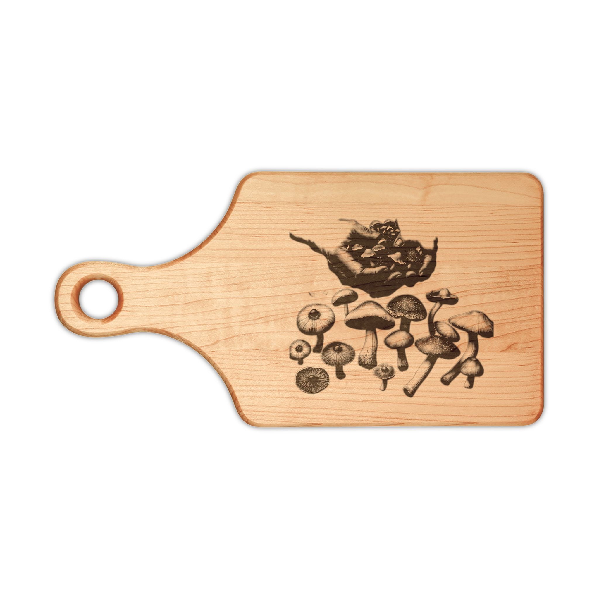 Engraved Mushroom Wooden Cutting Board — Rustic Kitchen Serving & Prep Board