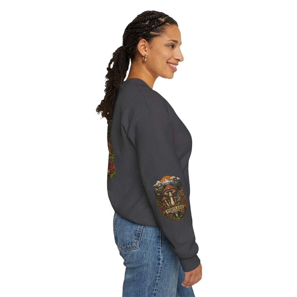 Mushroom Crewneck Sweatshirt — Portland Vintage Psychedelic Fungi Graphic