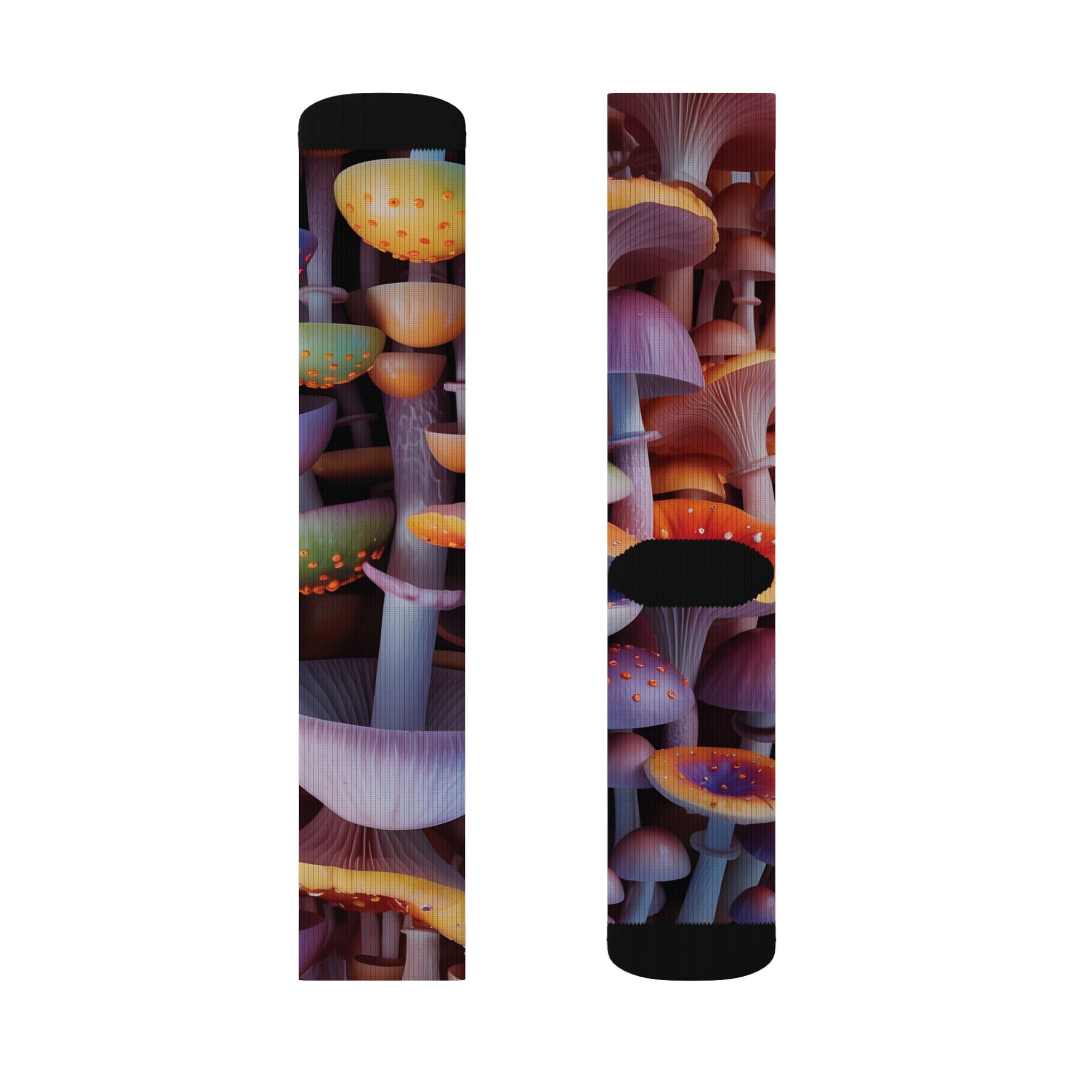 Socks: Mushroom Forest Sublimation Socks — Colorful Psychedelic Fungi Crew Socks