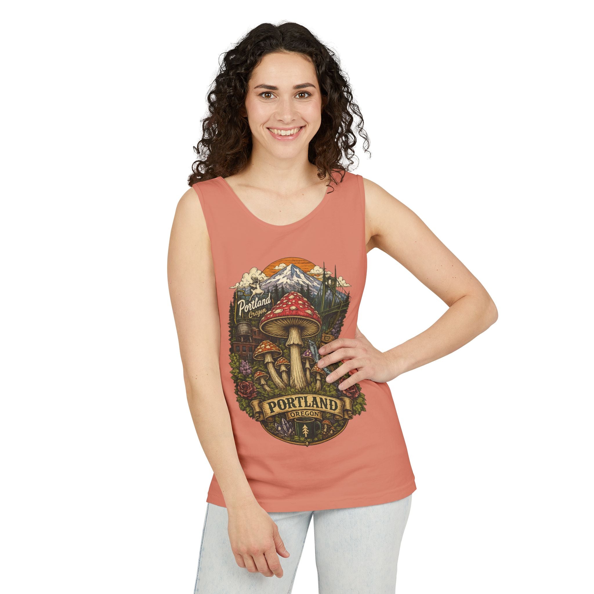 Portland Mushroom Tank Top — Vintage Forest Travel Graphic