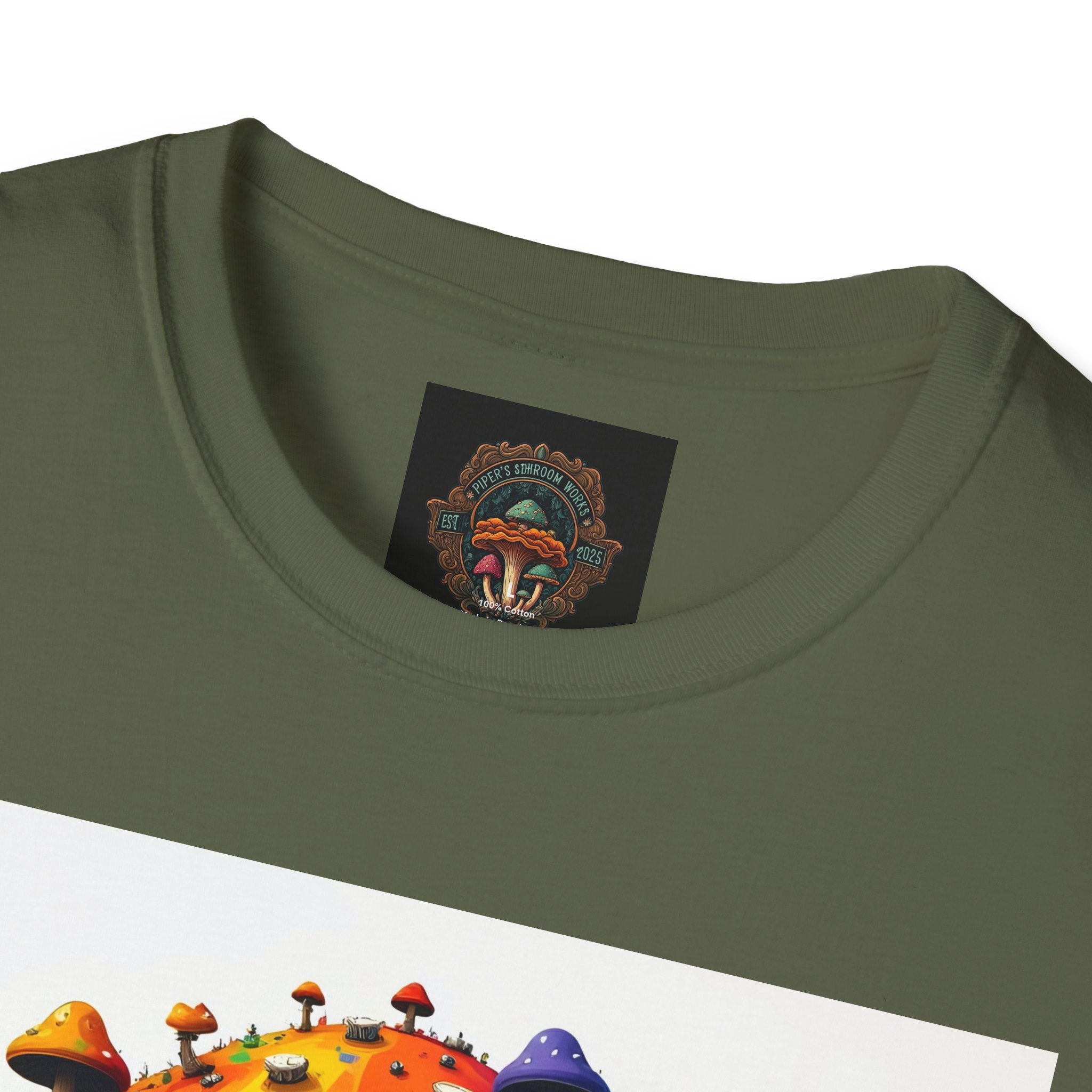 Piper's Shroom Works T-Shirt — Rainbow Drip Mushroom Graphic Tee