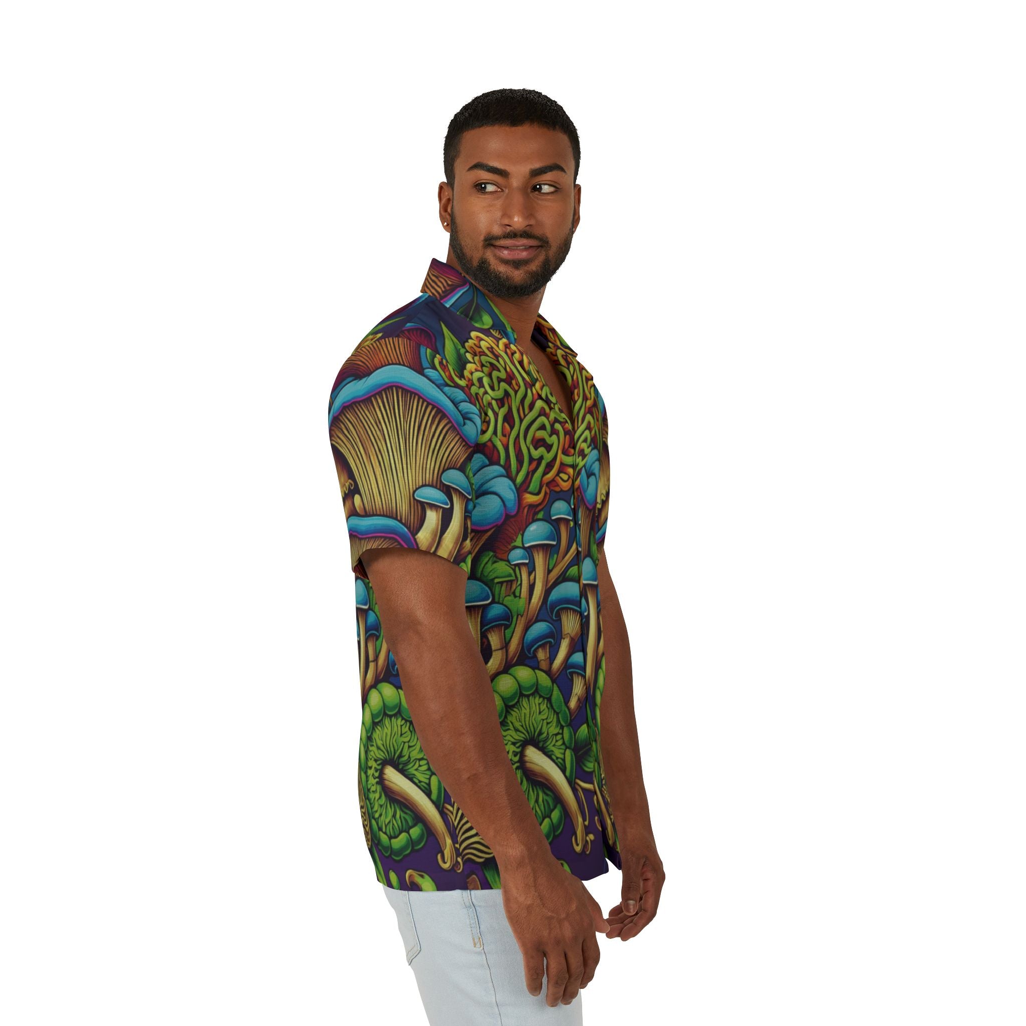 Psychedelic Mushroom Hawaiian Camp Shirt — Tropical Trippy Fungi AOP