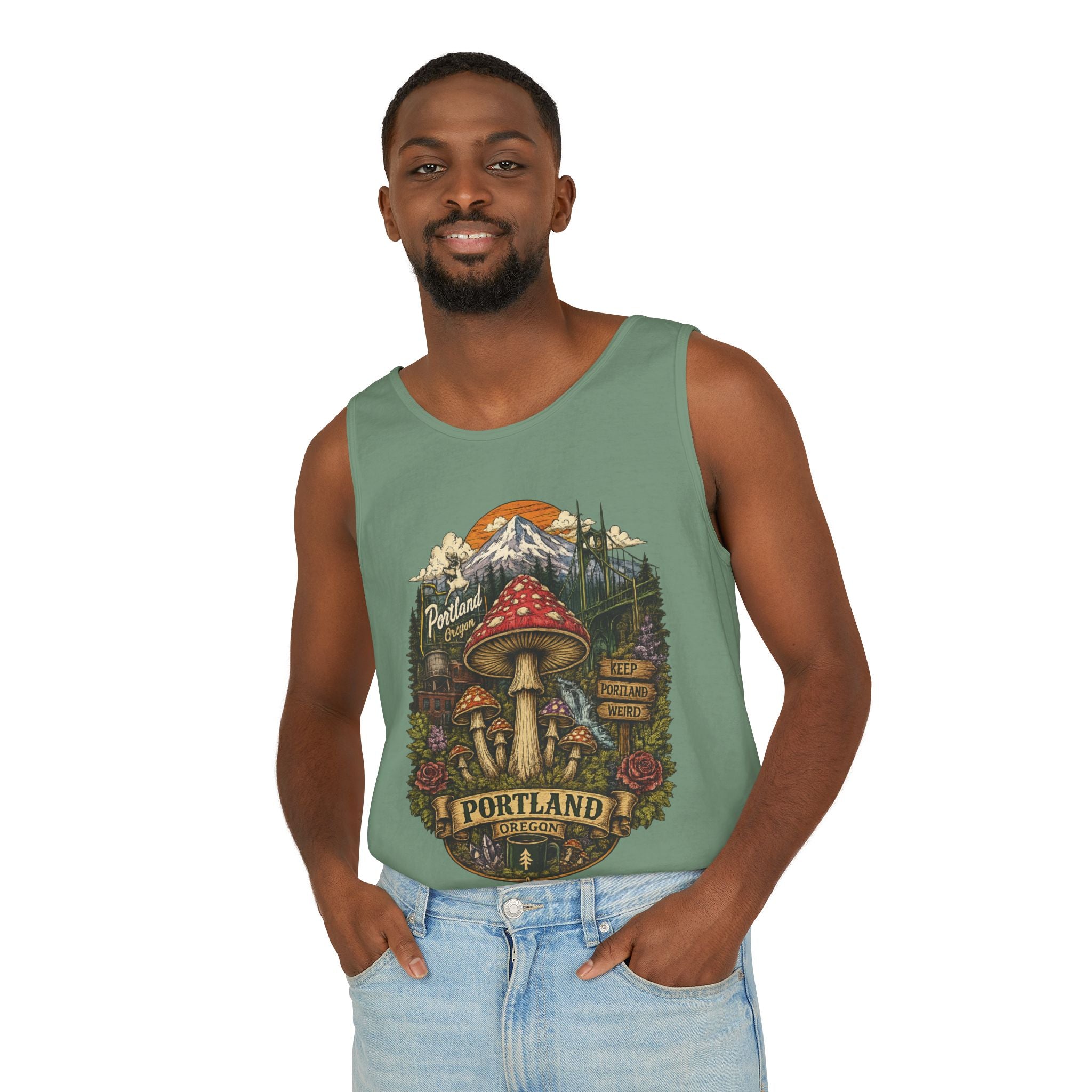 Portland Mushroom Tank Top — Vintage Forest Travel Graphic