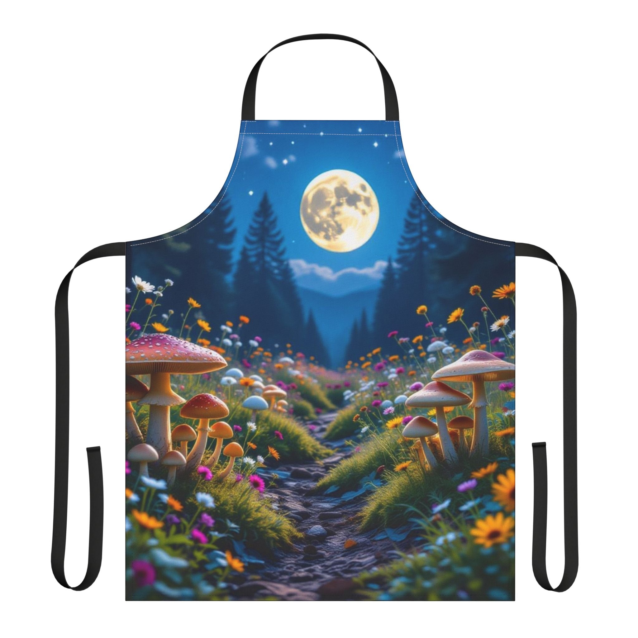 🌕 Enchanted Moonlight Mushroom Trail Apron – Cook in Magic, Clean in Style