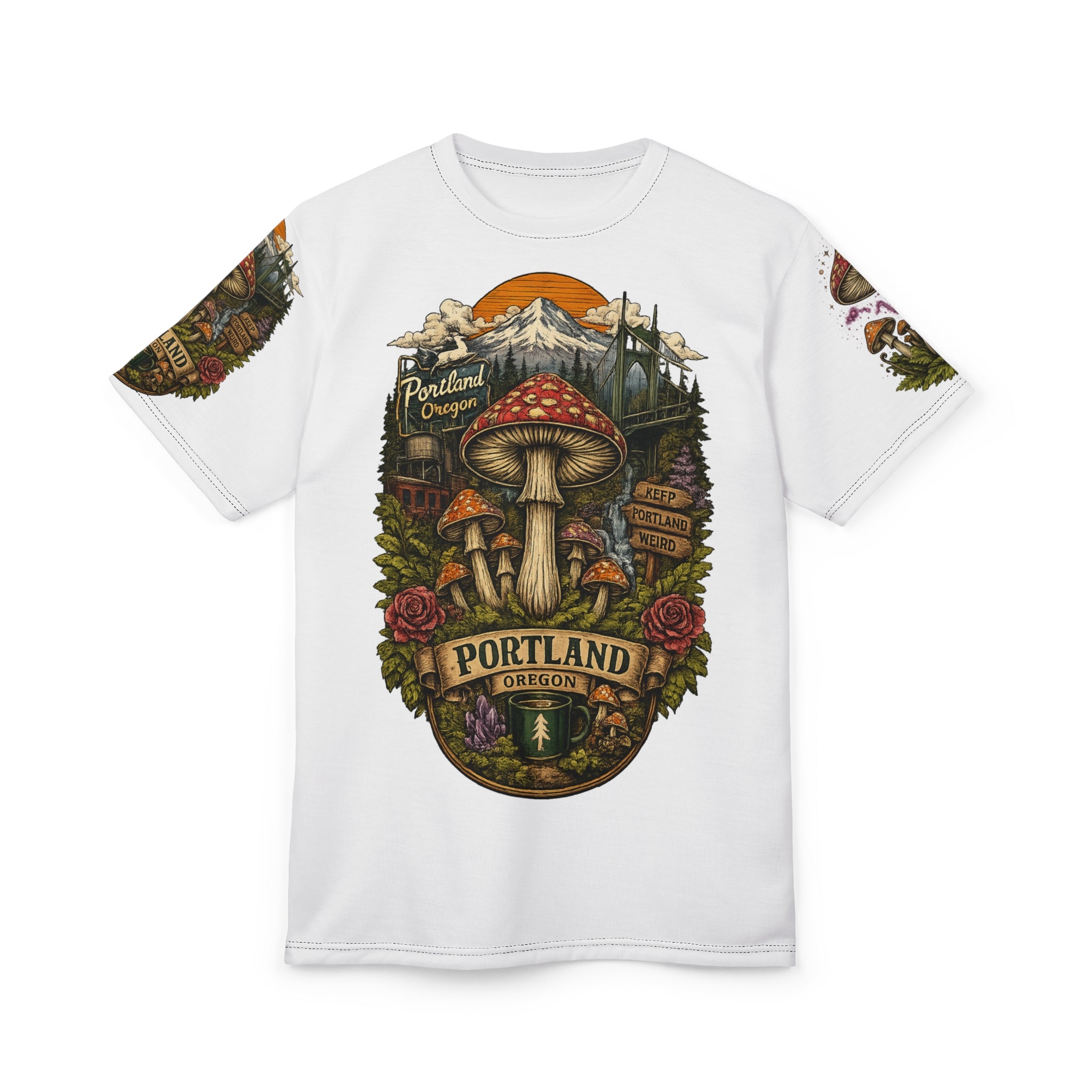 Portland Mushroom Scenic Tee — Portland Oregon Nature Graphic T-Shirt