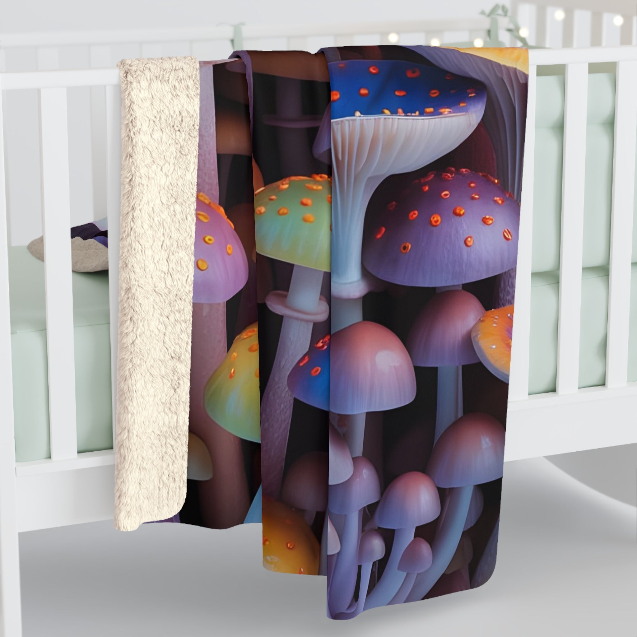 Blanket: Colorful Mushroom Sherpa Blanket — Cozy Fantasy Fleece Throw