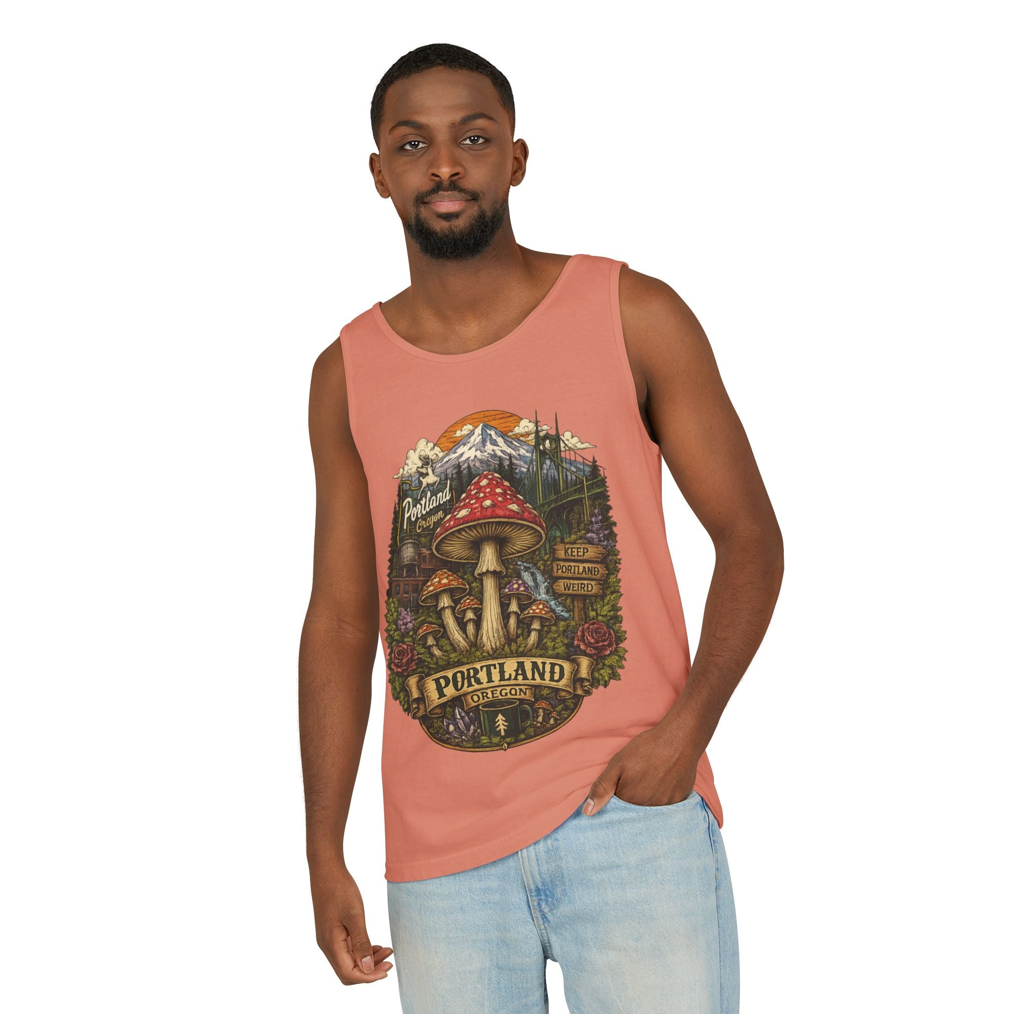 Portland Mushroom Tank Top — Vintage Forest Travel Graphic
