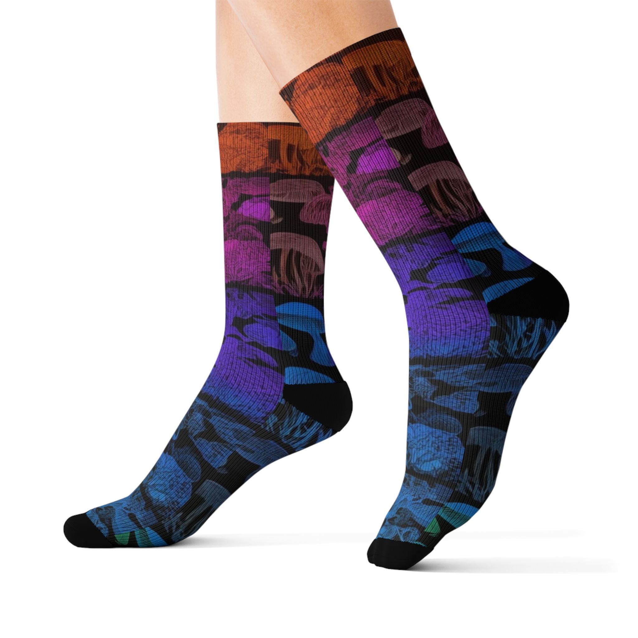 Mushroom Tie-Dye Sublimation Socks — Colorful Psychedelic Fungi Crew Socks