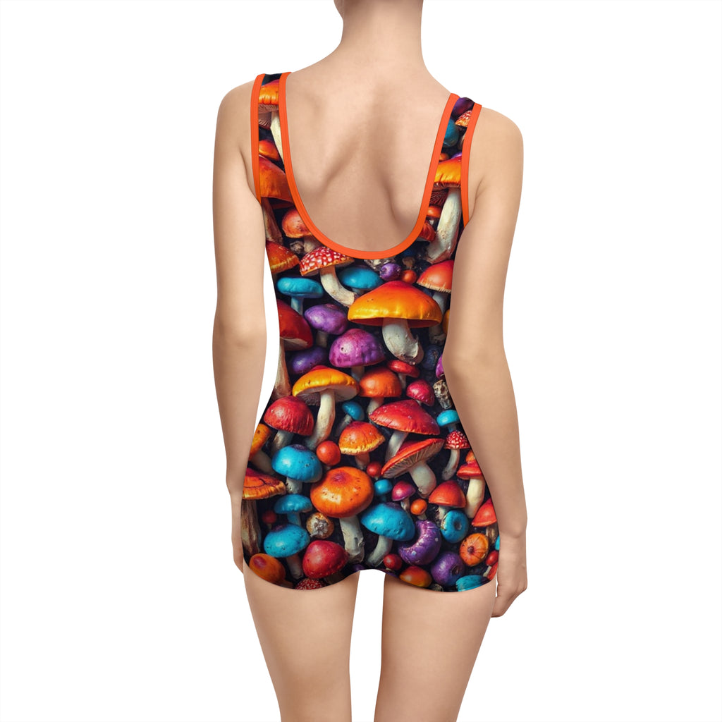 Mushroom Pattern Vintage One‑Piece Swimsuit