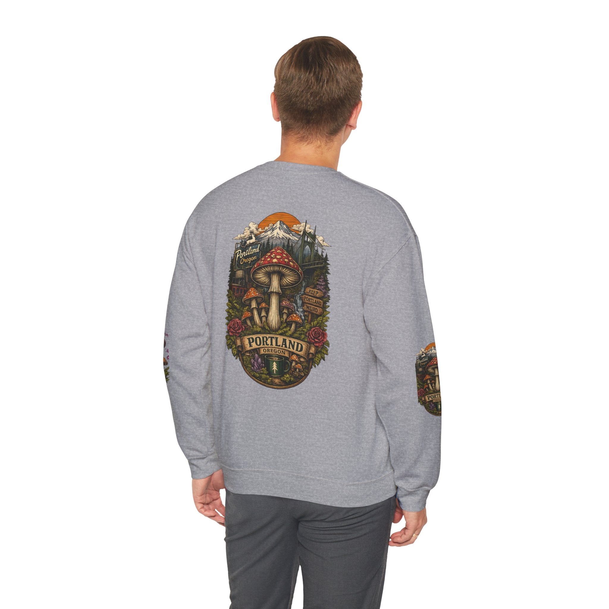 Mushroom Crewneck Sweatshirt — Portland Vintage Psychedelic Fungi Graphic