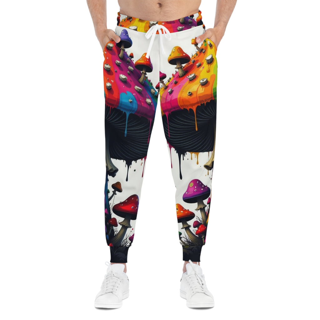 Psychedelic Rainbow Mushroom Athletic Joggers — All-Over Print Streetwear