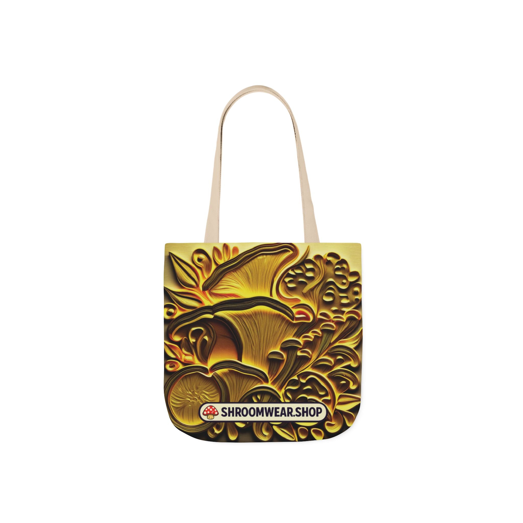 Tote Bag : Golden Mushroom Canvas Tote Bag — Psychedelic Fungi Art Tote