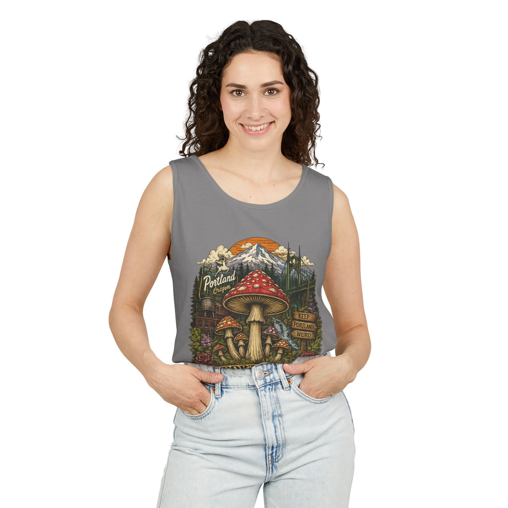 Portland Mushroom Tank Top — Vintage Forest Travel Graphic
