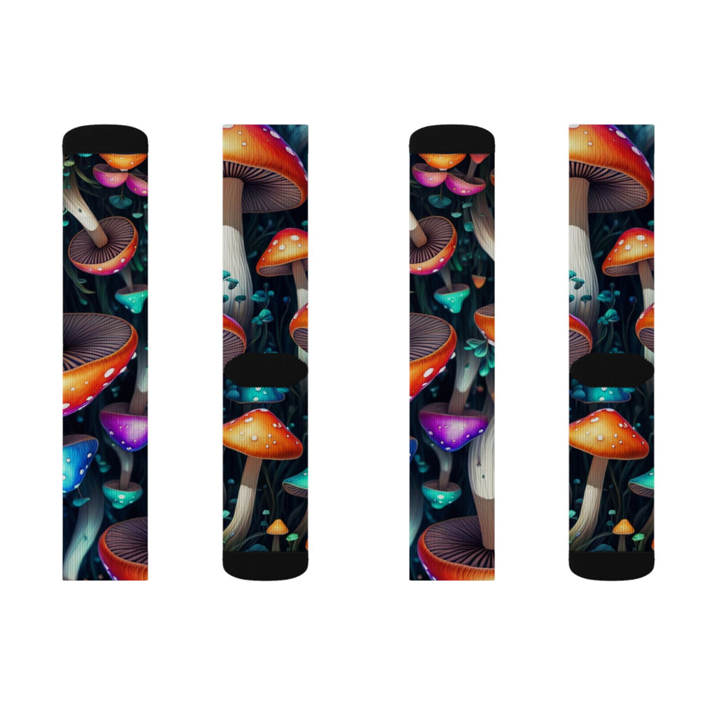 Socks: Psychedelic Mushroom Sublimation Socks — Colorful Fantasy Crew Socks