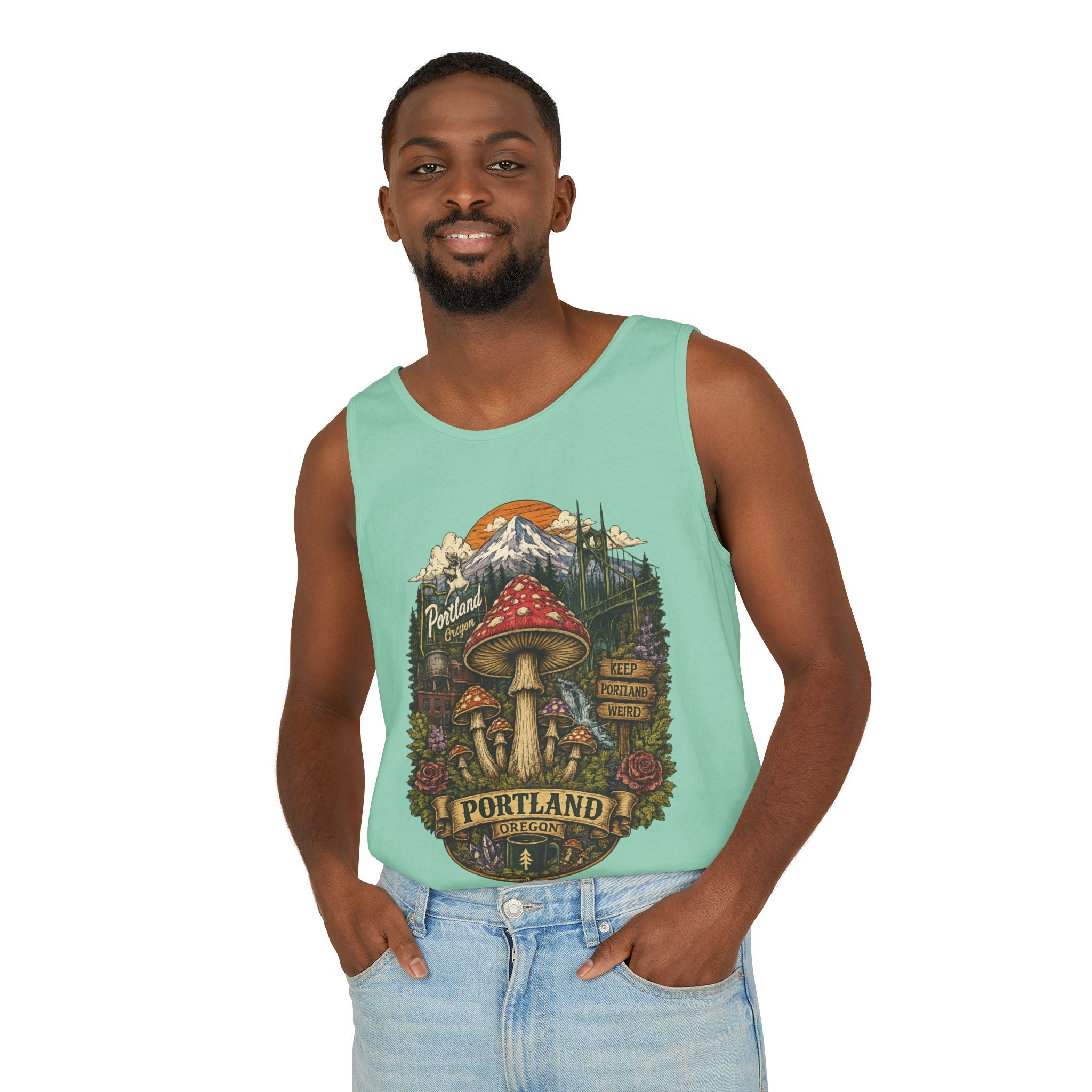 Portland Mushroom Tank Top — Vintage Forest Travel Graphic