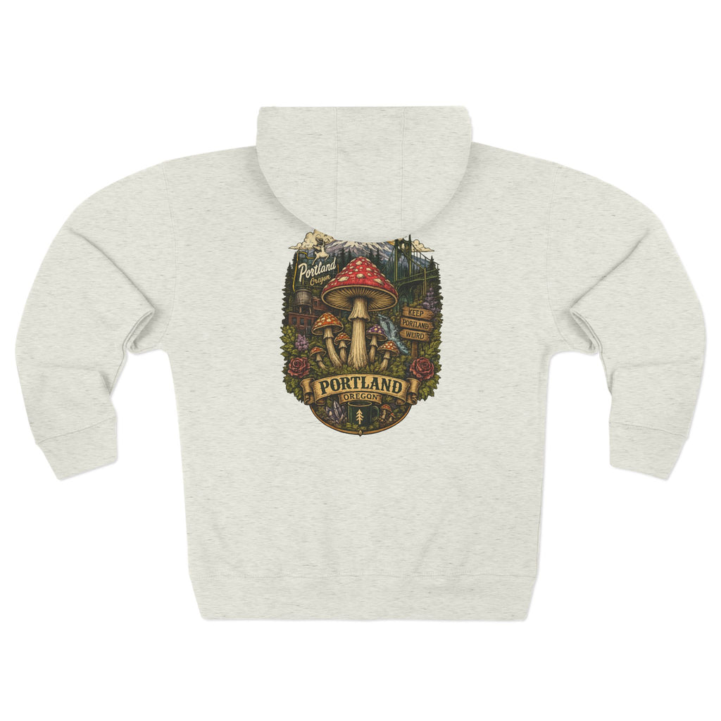 Portland Mushroom Zip Hoodie — Vintage Psychedelic Fungi Forest Jacket